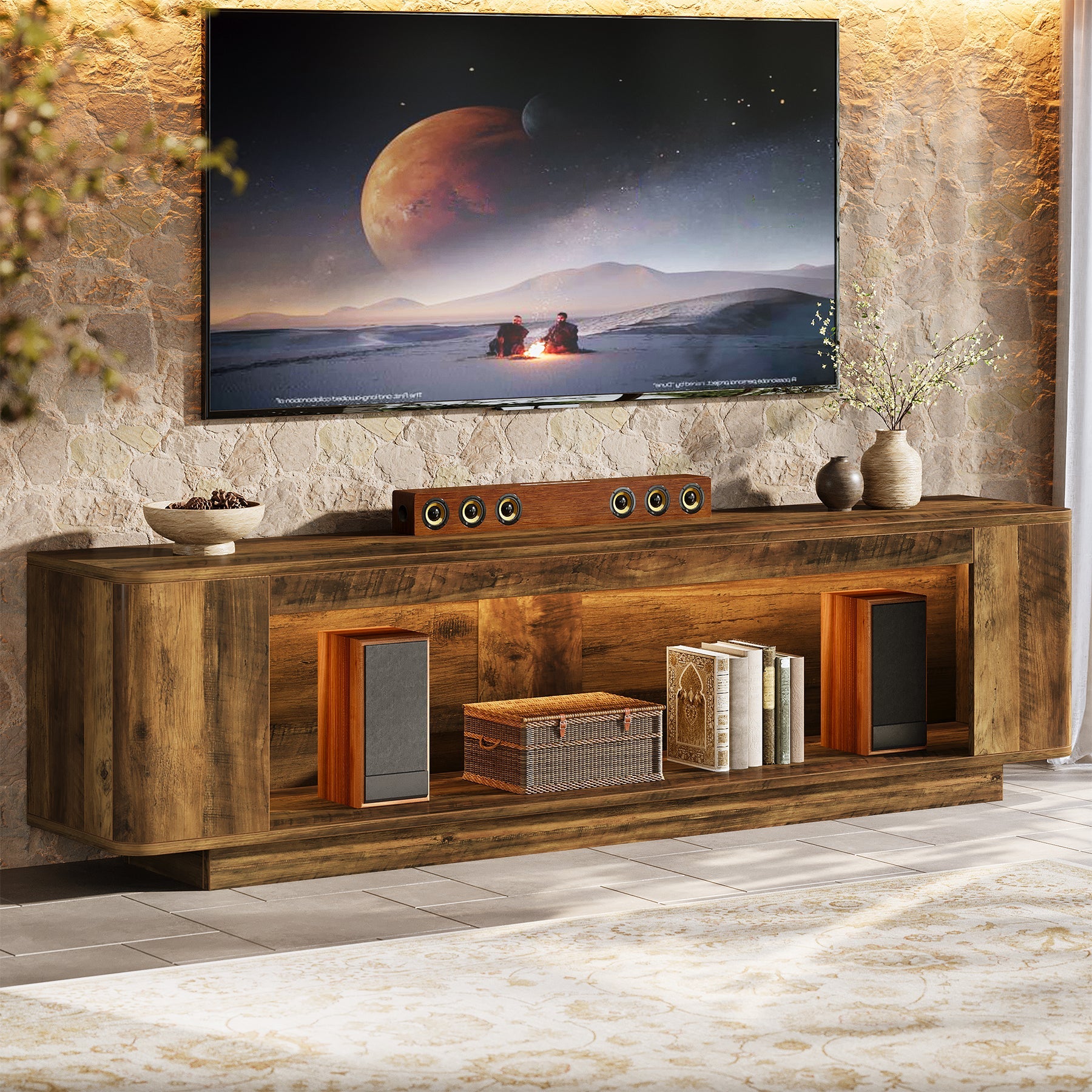70.9" TV Stand, Entertainment Center with LED Light Strip for 65/70/75/80" TVs