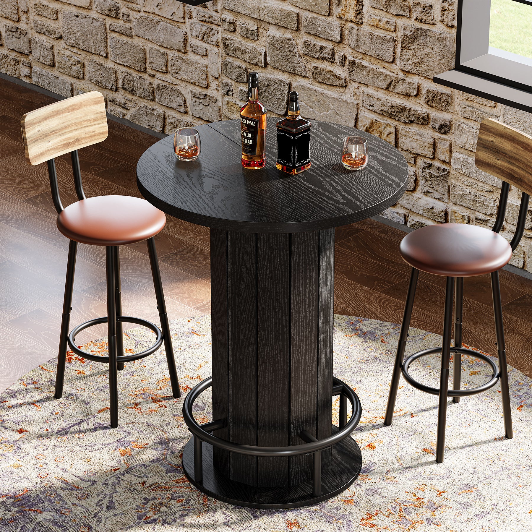 31" Bar Table, Round Bistro Pub Table with Footrest for Dining Coffee Cocktail