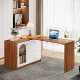 L-Shaped Computer Desk, Corner Office Desk with Reversible Storage Cabinet 3