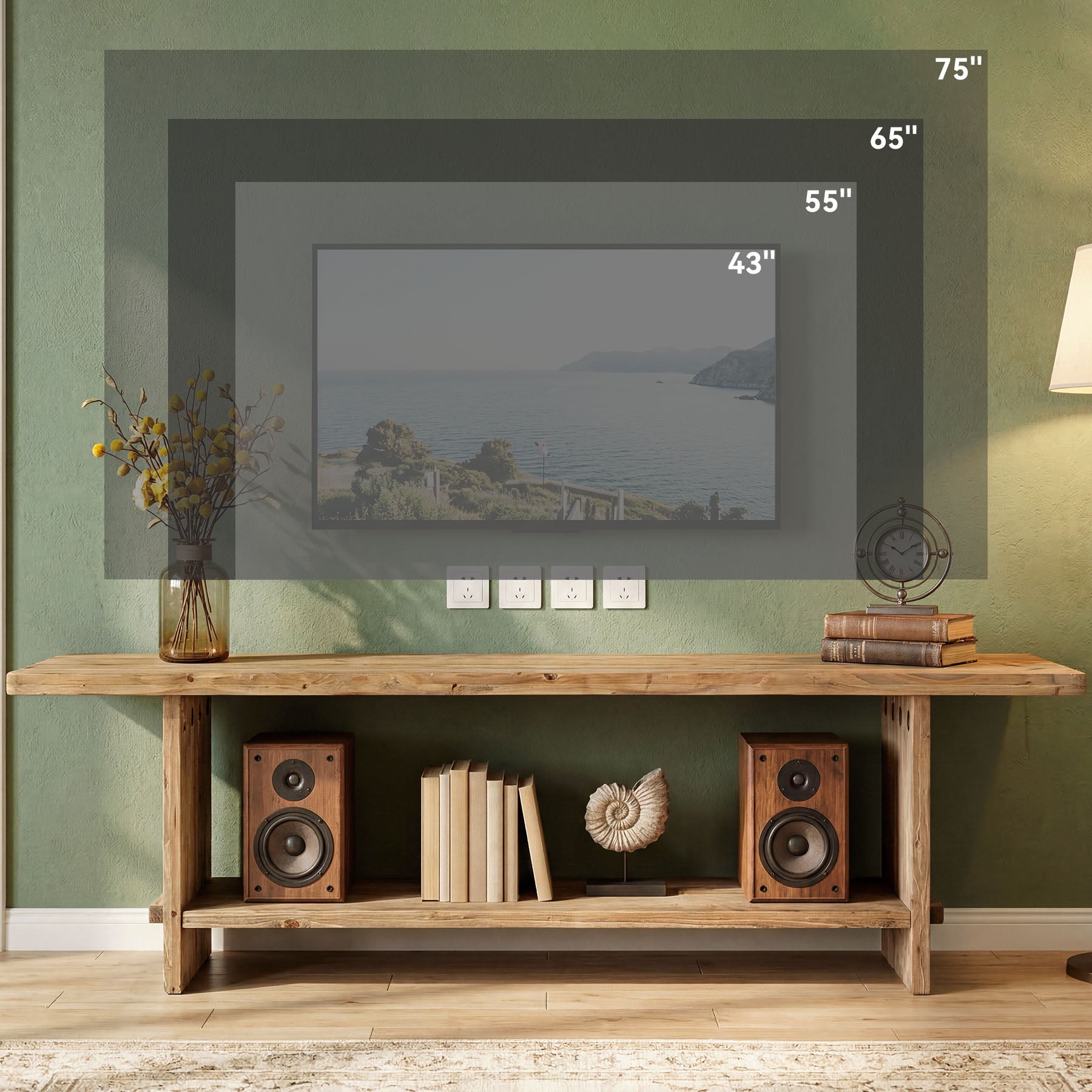 71" Solid Wood TV Stand for Up to 85" TV, Farmhouse Entertainment Center with Storage Shelf