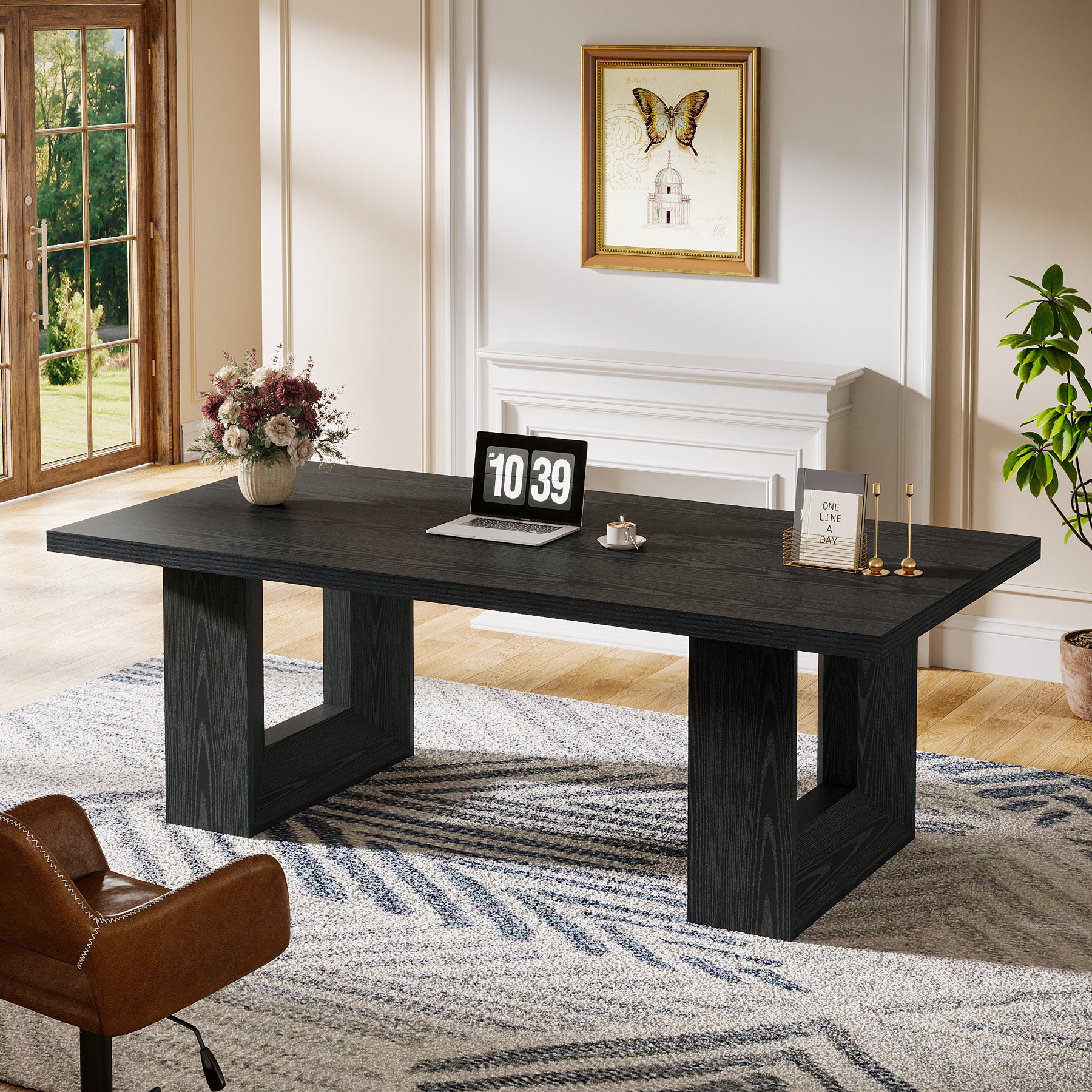 62.99" Home Office Desk, Farmhouse Executive Desk Computer Table for Office