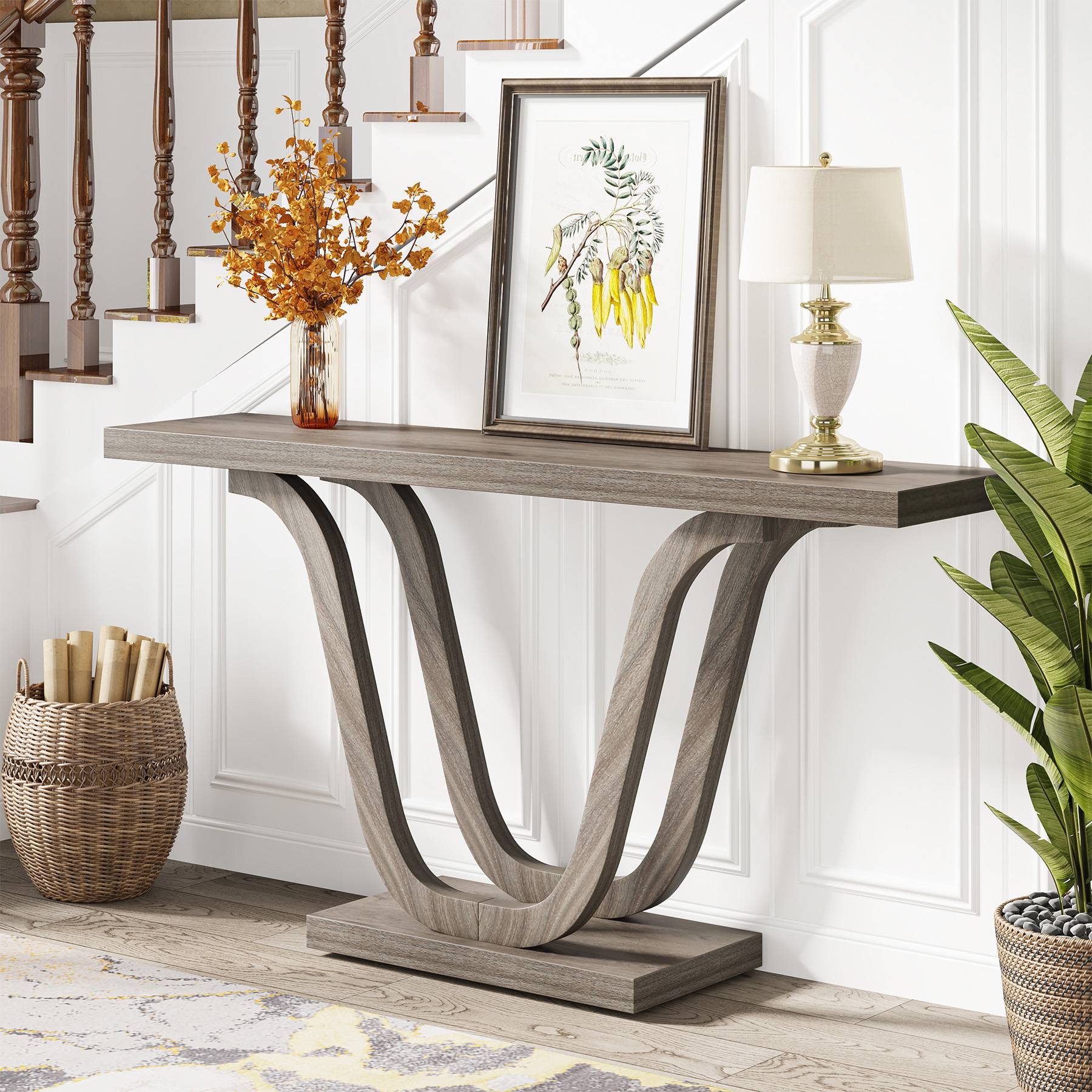 Console Table, 55 Inch Farmhouse Sofa Table Hallway Table Tribesigns