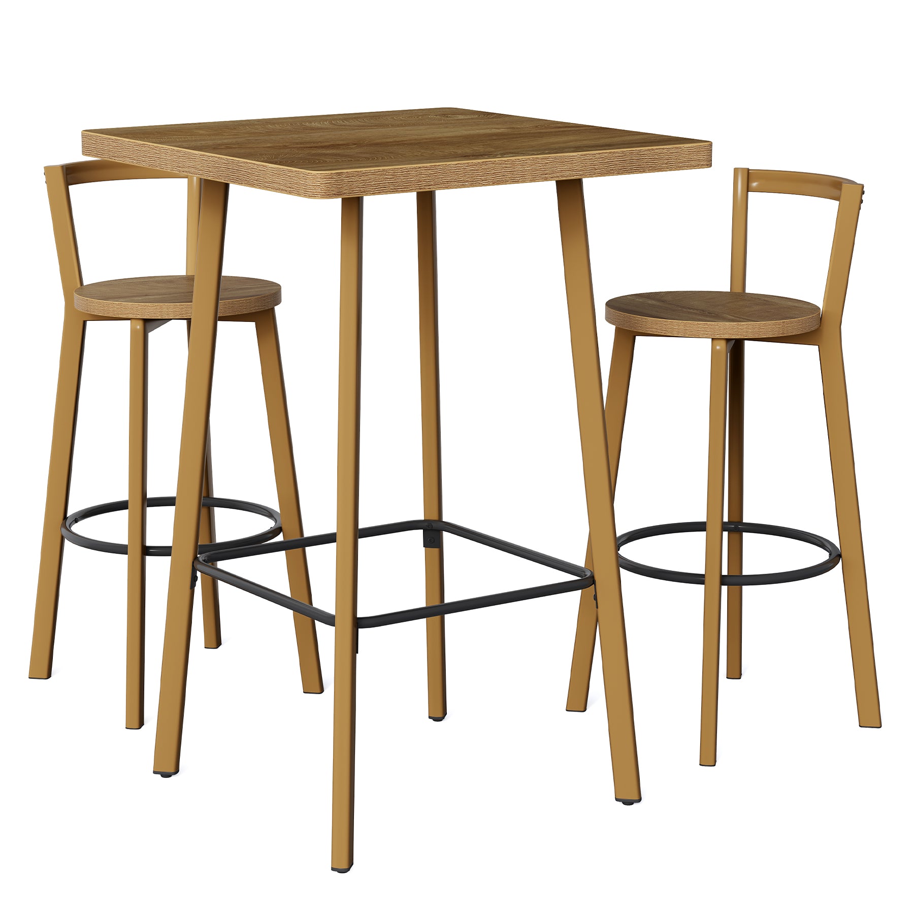 Square Bar Table and Chair Set, 39.4" H Bistro Pub Table with 2 Chairs
