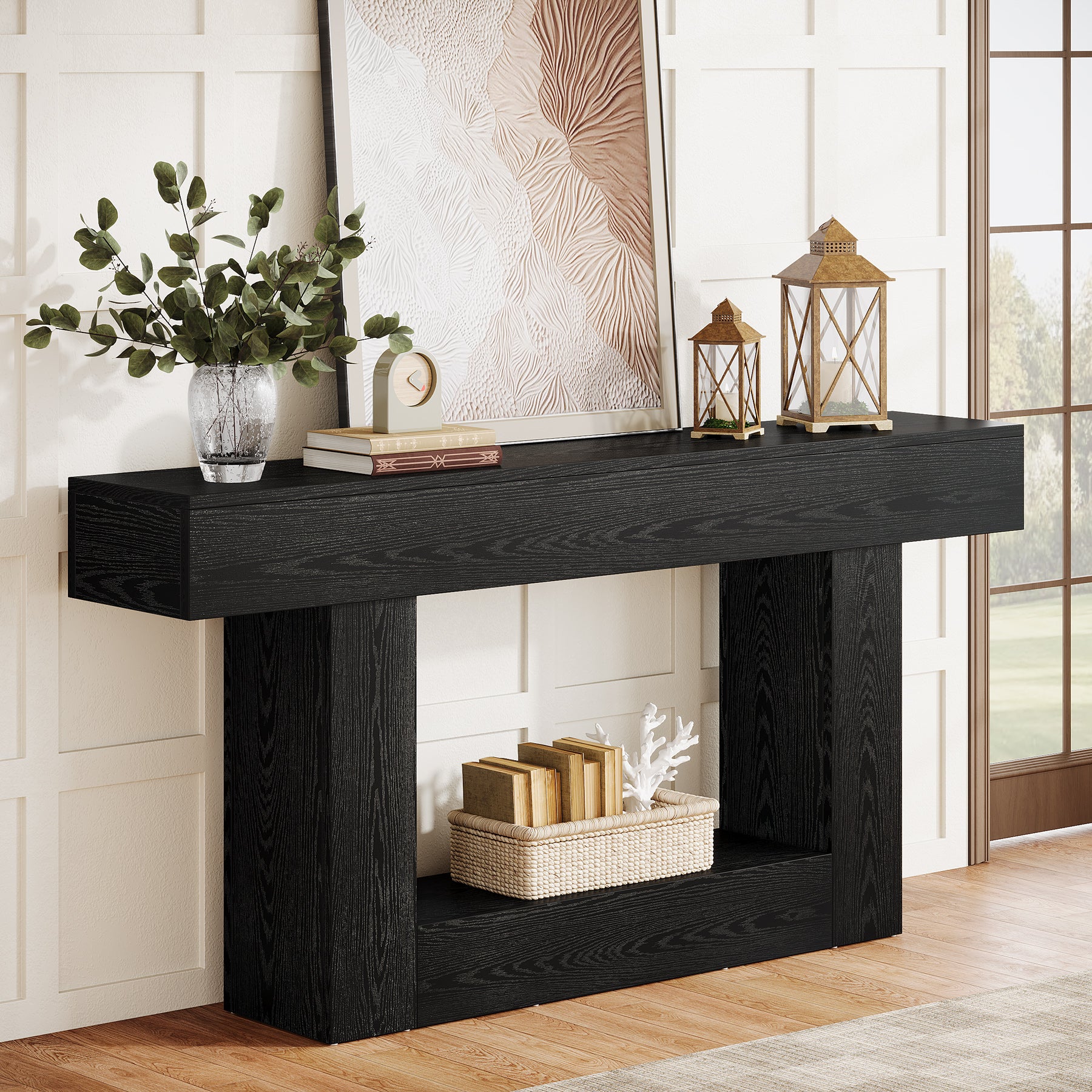 63" Wood Console Table, Farmhouse 2-Tier Sofa Table Entryway Table