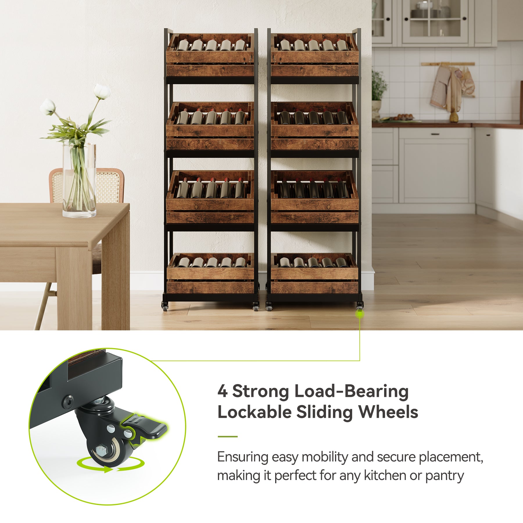 4-Tier Kitchen Cart with Wheels, Mobile Fruit and Vegetable Storage Cart