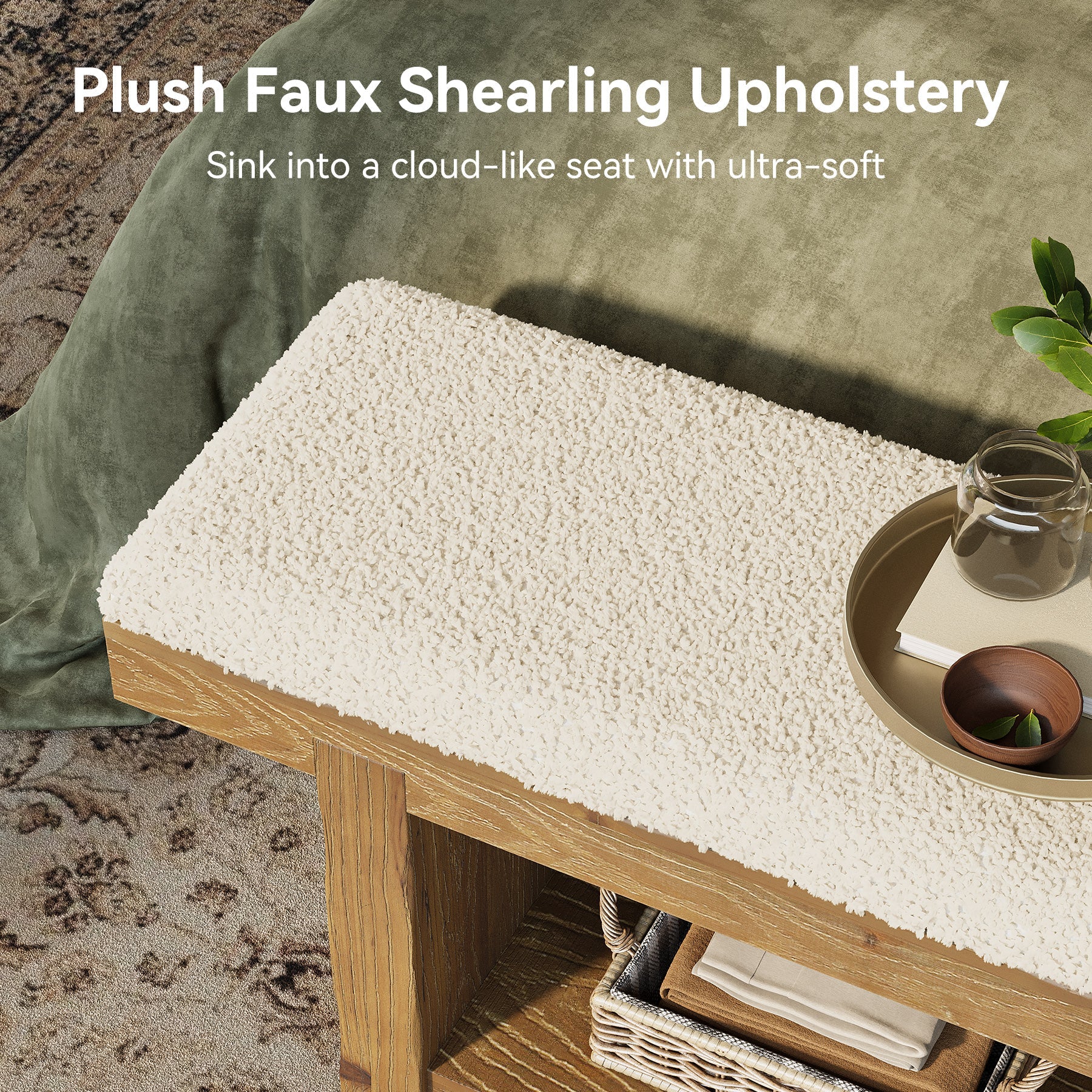 47.2" Solid Wood Entryway Bench, Upholstered Storage for Hallway