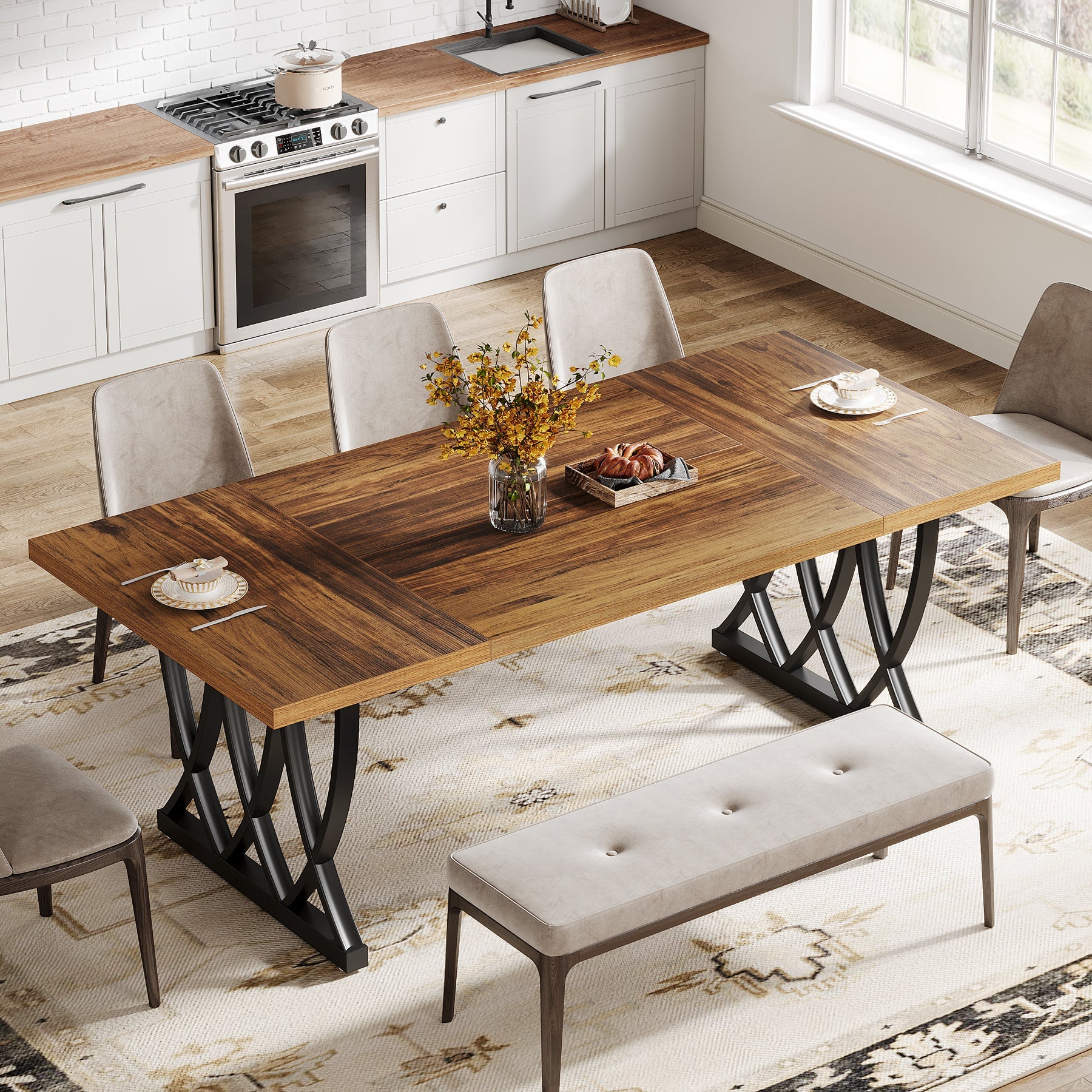 70.8" Dining Table, Wood Kitchen Table Dinner Table for 6 - 8 People Tribesigns