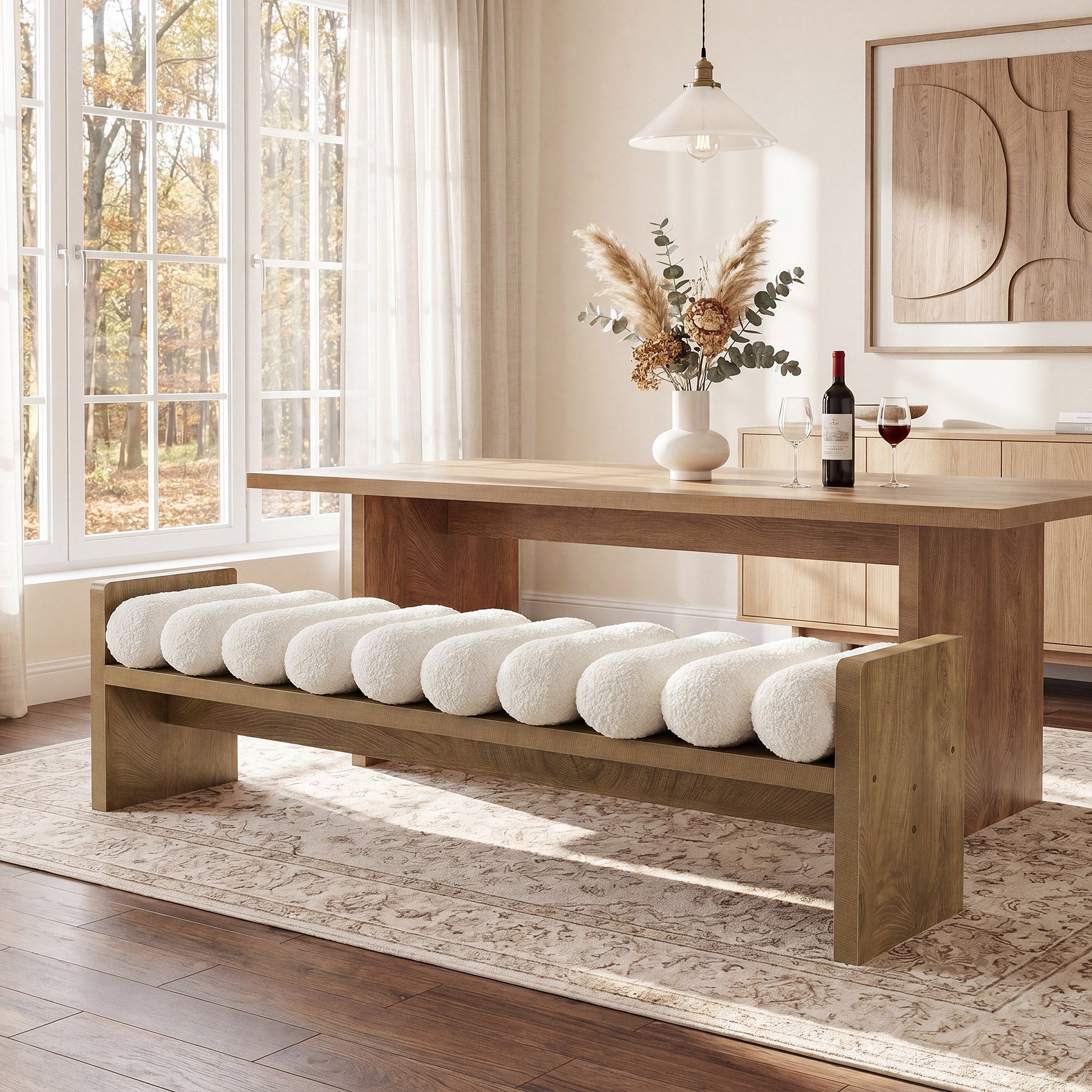 59'' Dining Bench, Upholstered Fabric Kitchen Bench for Dining Room(Removable Cushion)