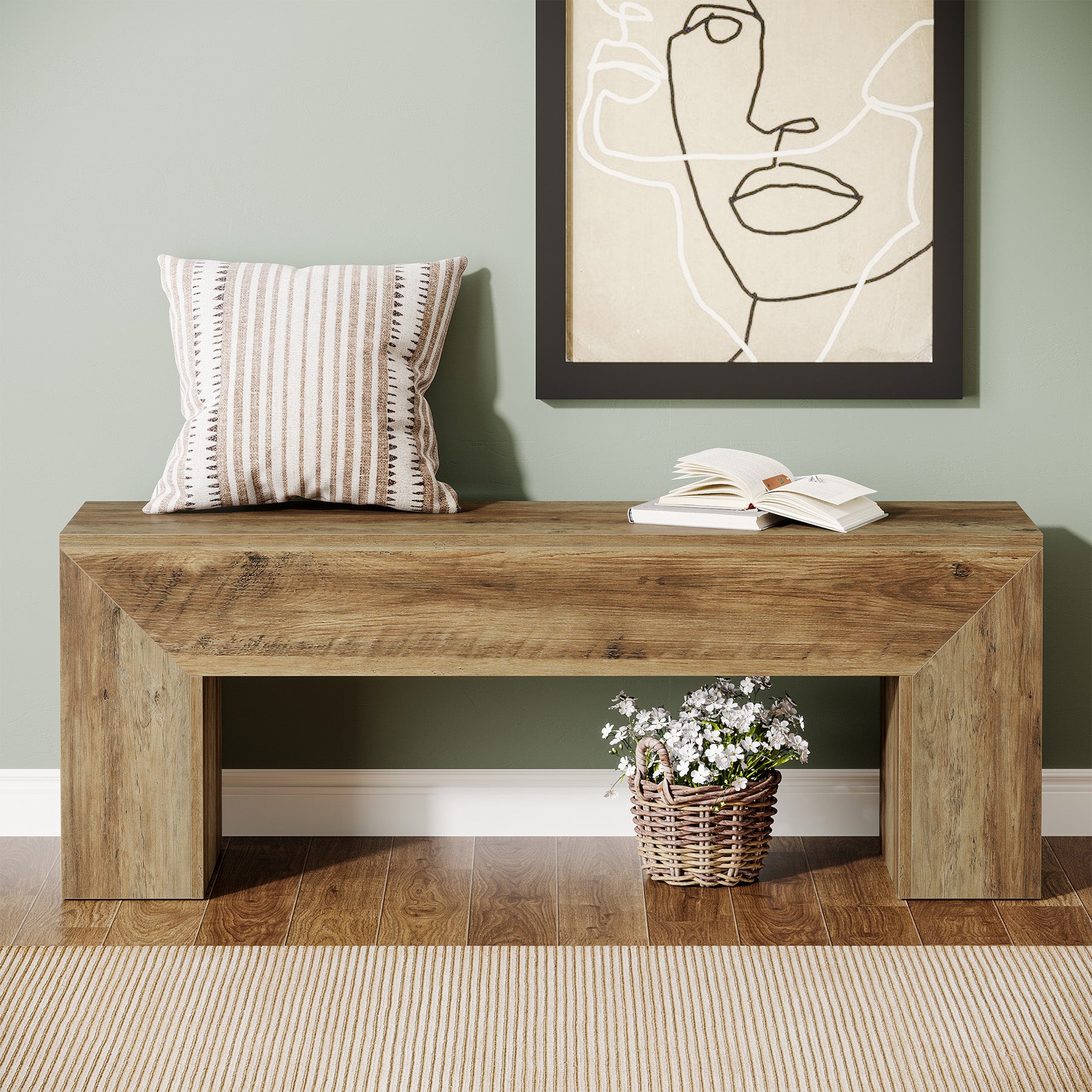 47" Entryway Bench, Farmhouse Dining Bench End of Bed Bench