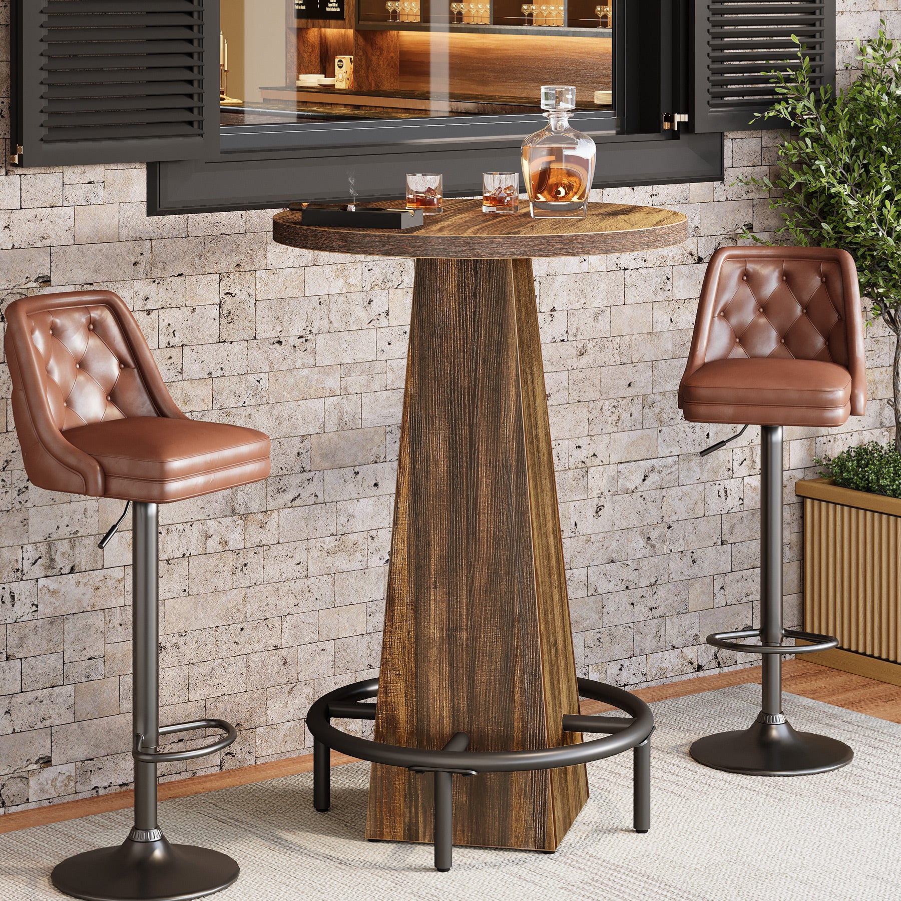 Round Bar Table, 37.4" High Pub Table for Dining Room (Only Table)
