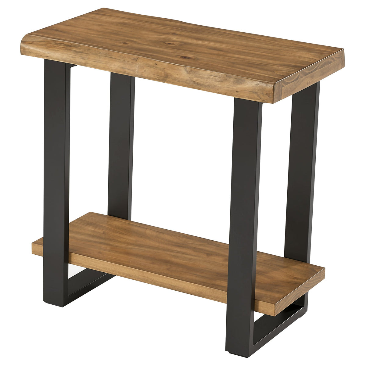 Solid Wood End Table, 2-Tier Side Table Nightstand with Iron Frame