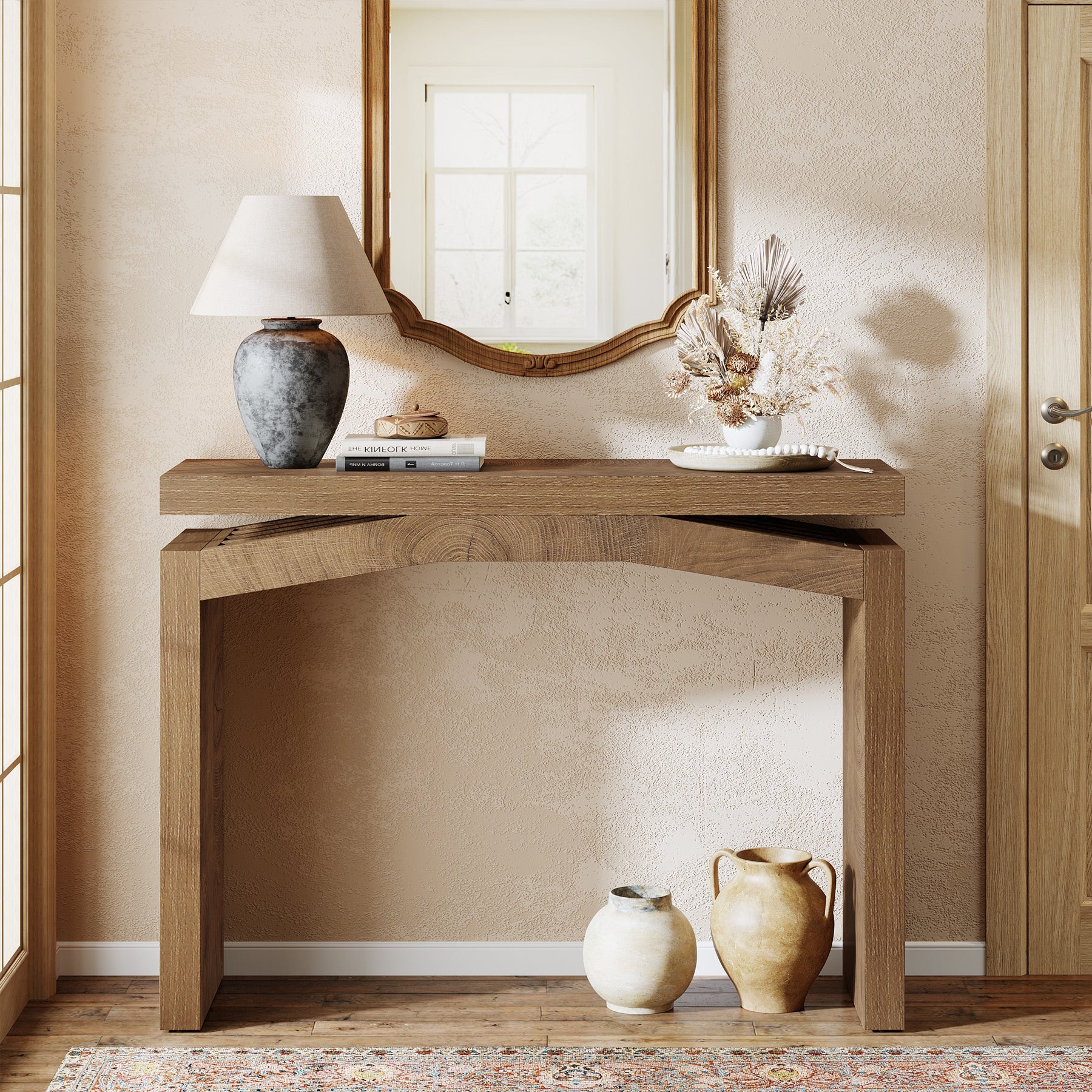 39.4" Farmhouse Console Table, Narrow Entryway Sofa Table with Hollow Design for Hallway