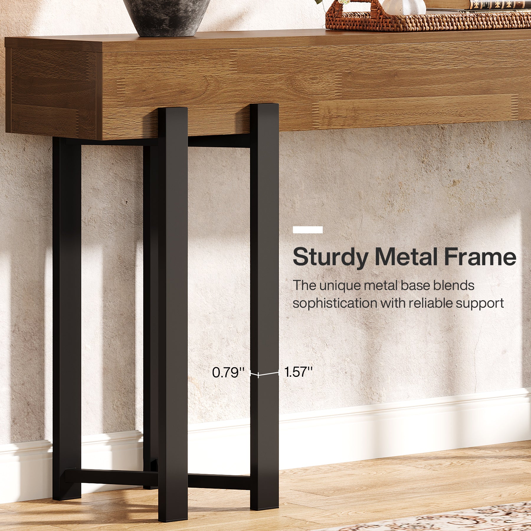 63" Console Table, Farmhouse Sofa Table with Metal Frame for Entryway