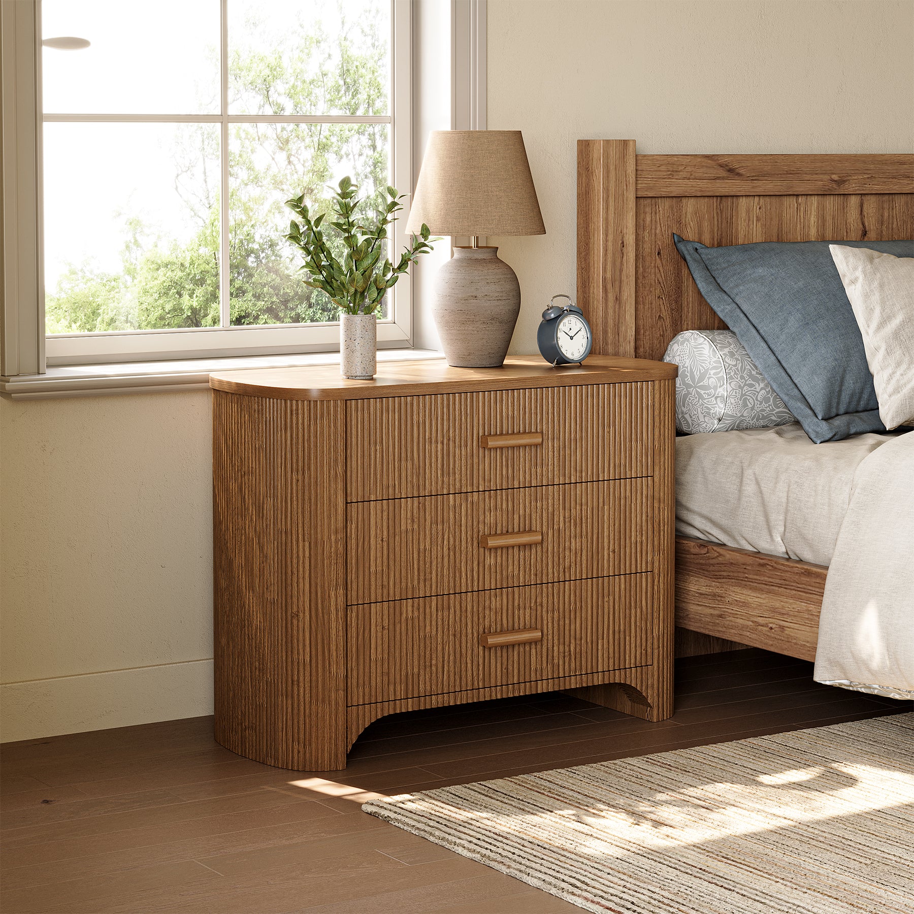Oversized Nightstand with 3 Drawers, 31.5" Bedside Table for Bedroom