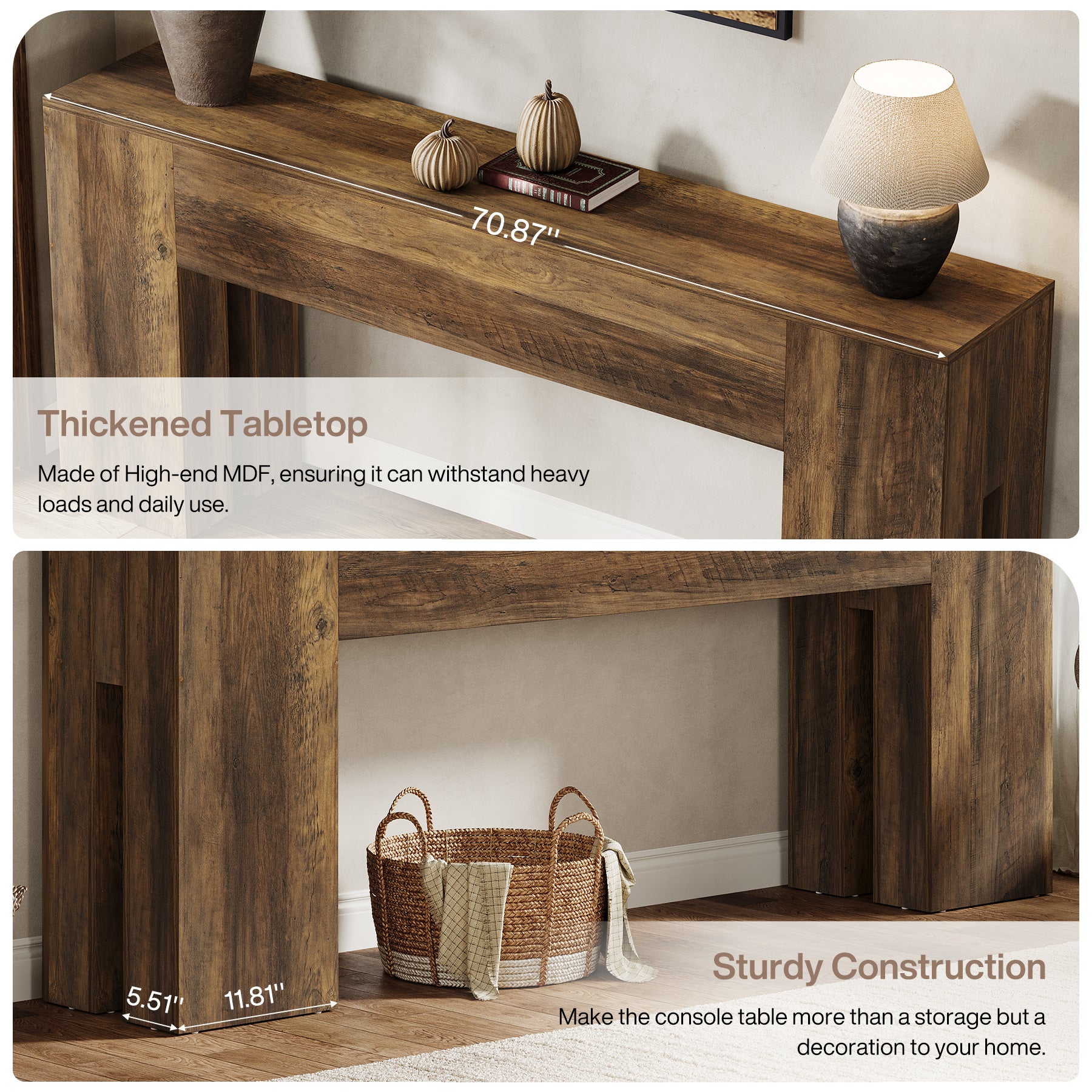 71" Console Table, Farmhouse Entryway Sofa Table Behind Couch