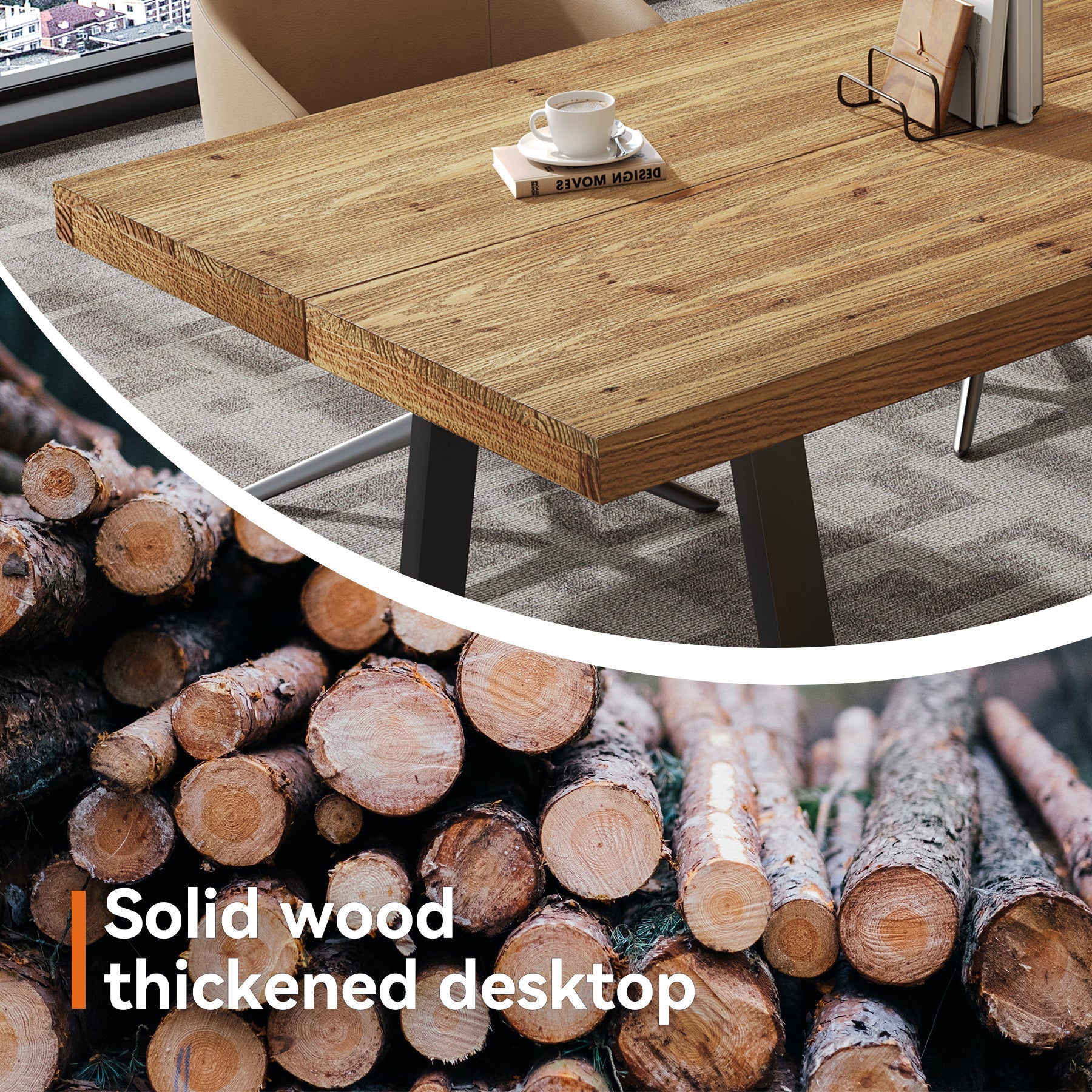 63" Solid Wood Executive Desk, Industrial Computer Laptop Desk Study Writing Table
