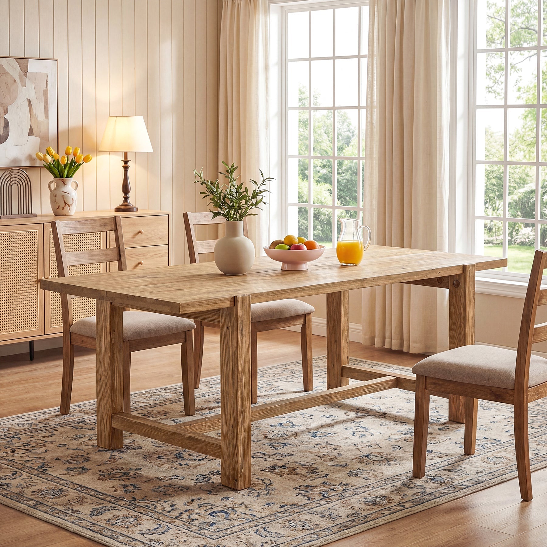 63" Solid Wood Dining Table, Rectangular Kitchen Table for Dining Room 4-6 People