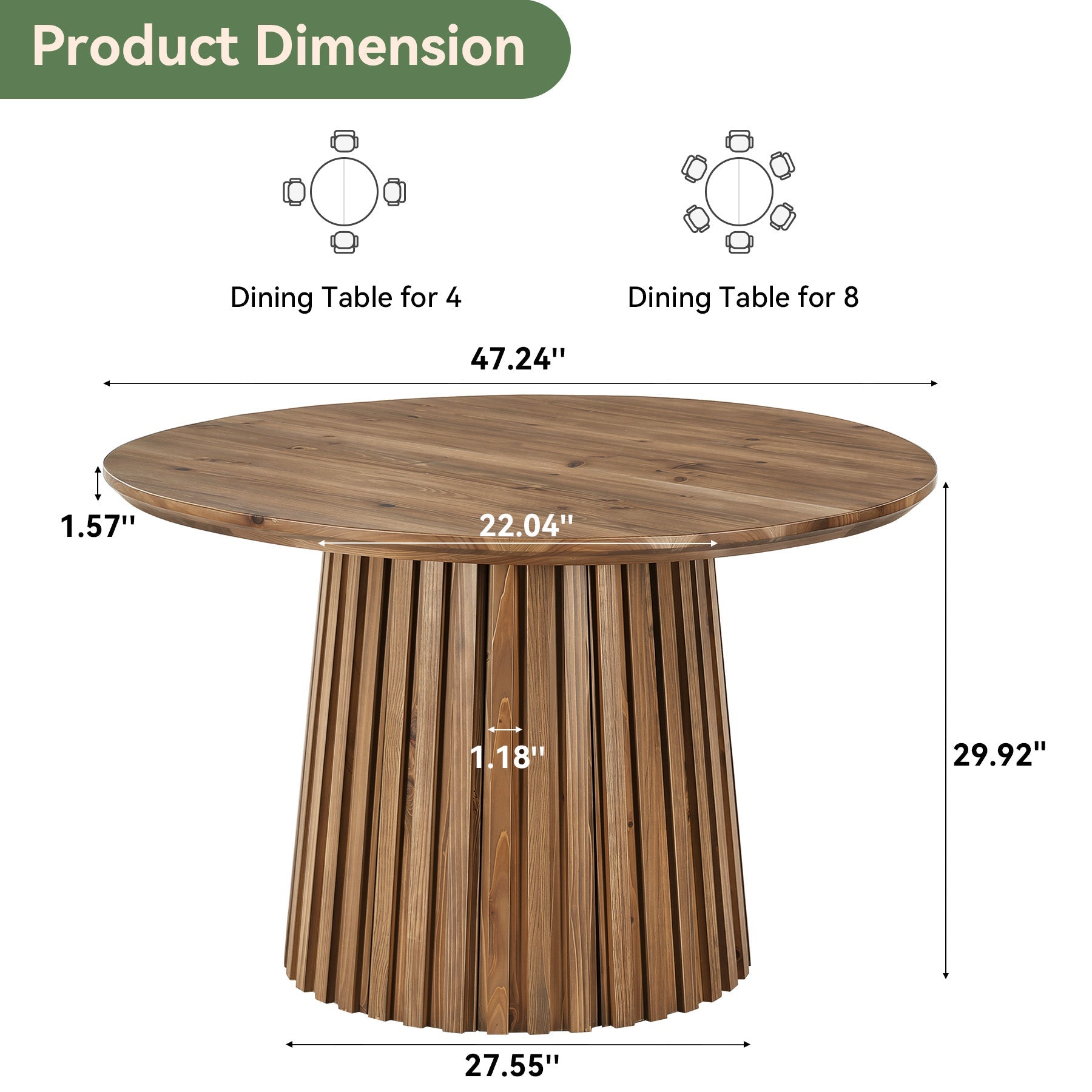 47.24" Round Dining Table, Solid Wood Kitchen Table for 4-6 People