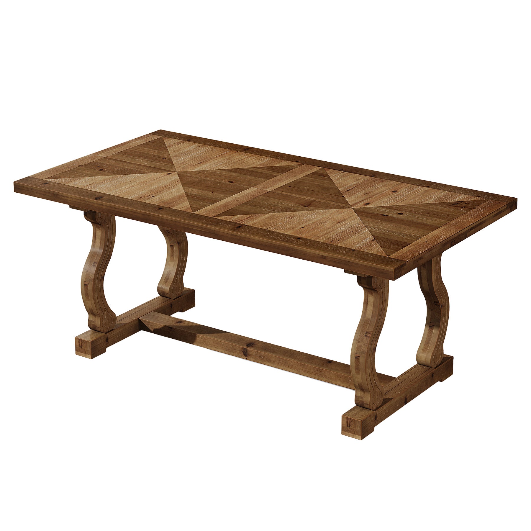 63" Solid Wood Dining Table for 4–6, Rectangular Kitchen Table with Parquetry Top & Scroll Legs
