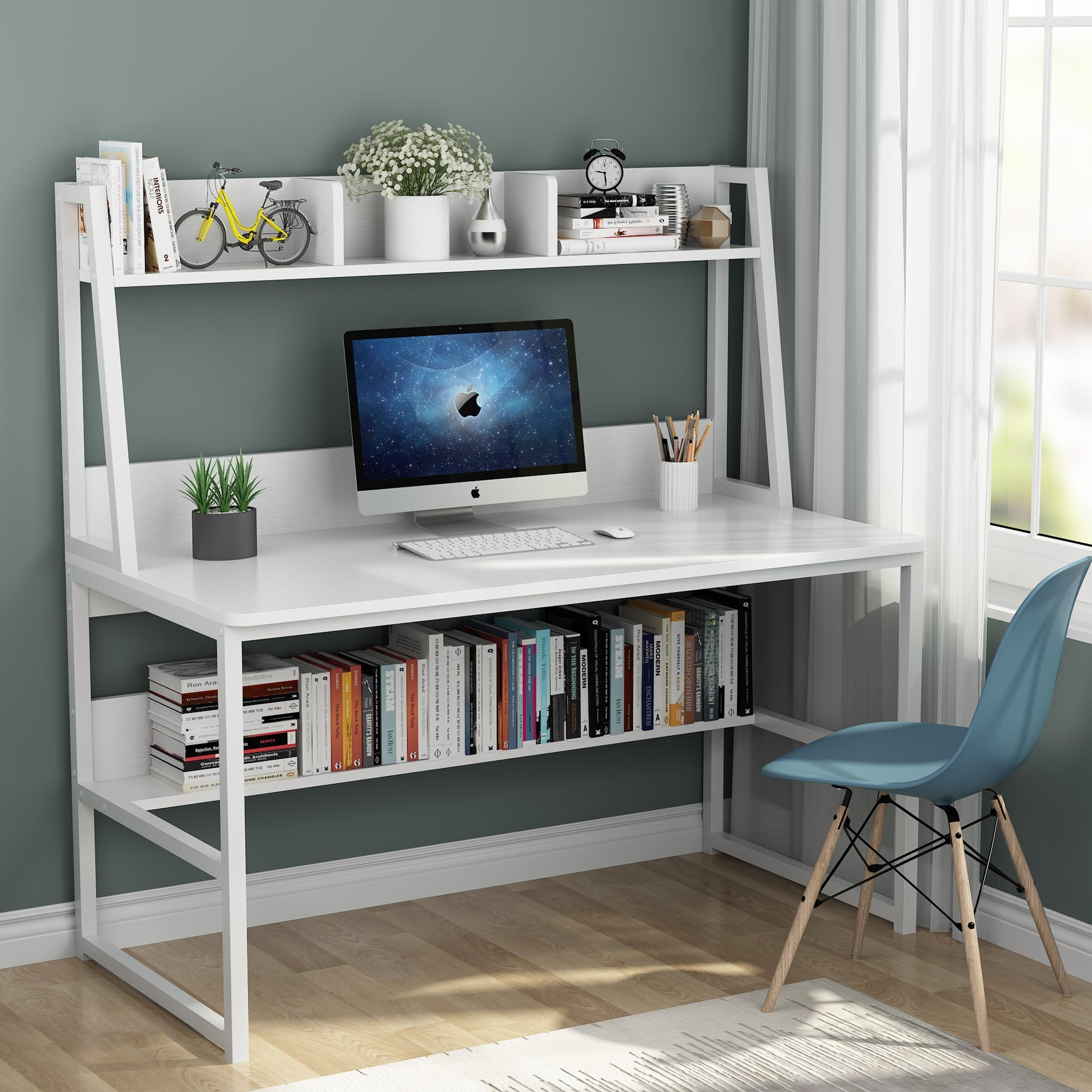 Tribesigns Computer Desk, Heavy Duty Writing Desk with Hutch & Bookshelf Tribesigns