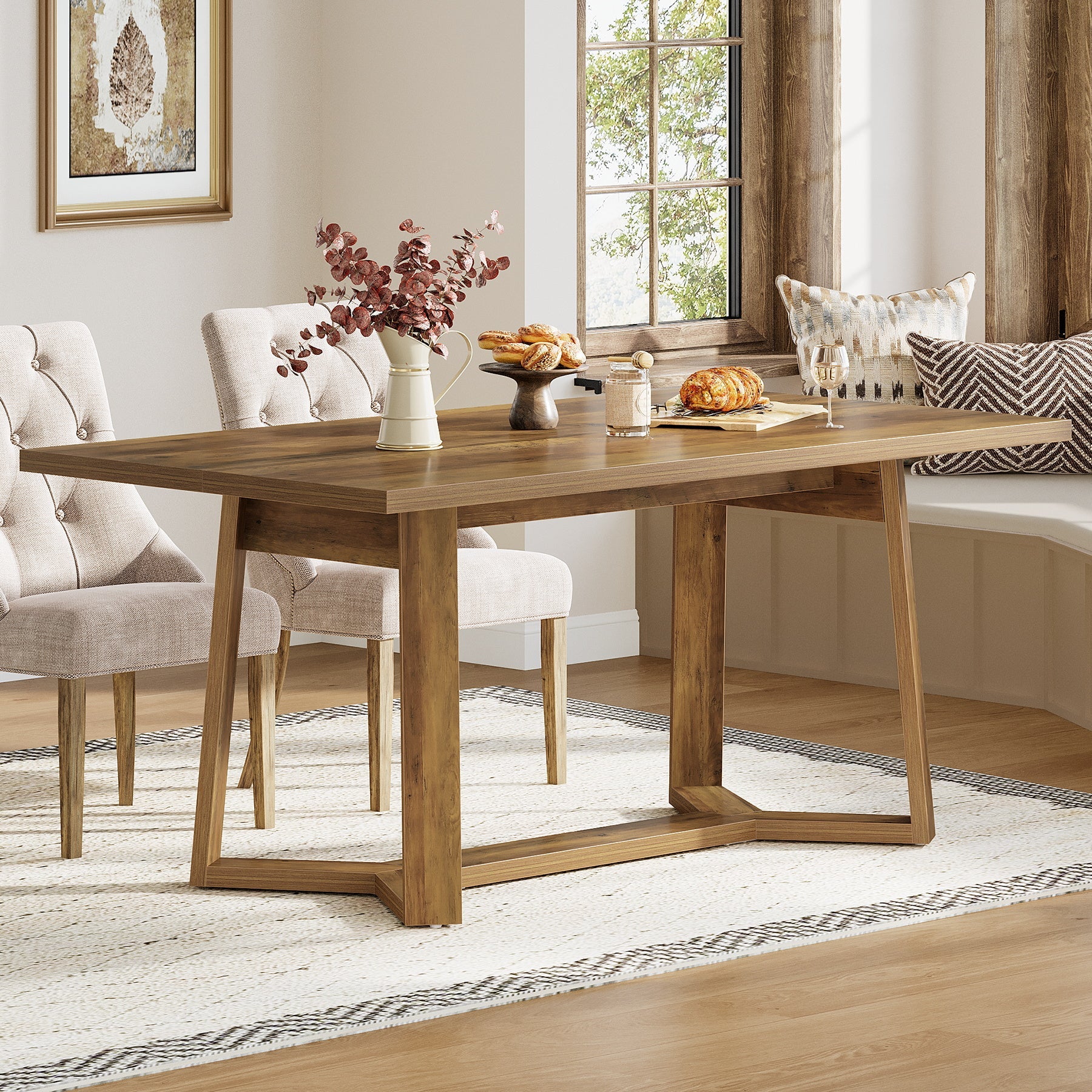 47" Dining Table for 4, Rectangular Kitchen Table with Sturdy Base