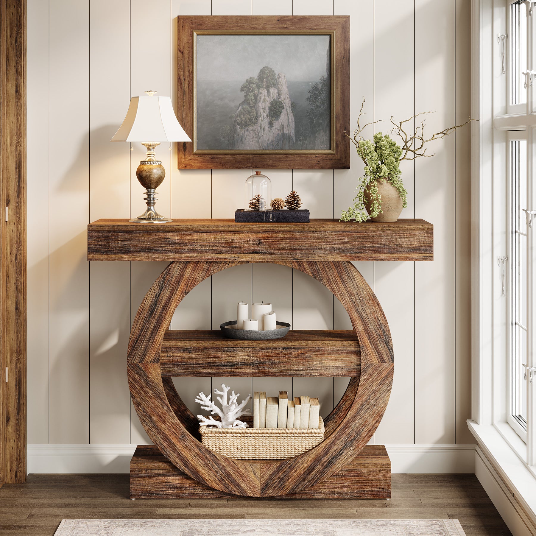 41.3" Console Table, 3-Tier Sofa Table Behind Couch with Circle Base