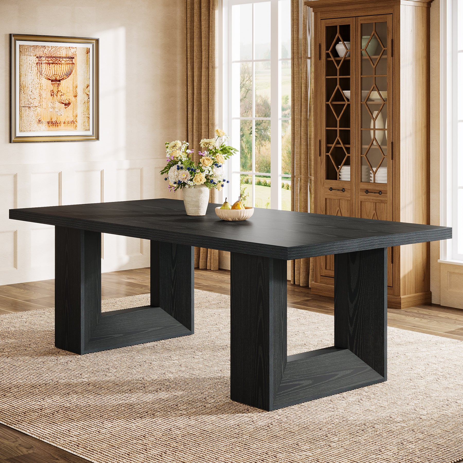 Farmhouse Dining Table, 63" Rectangular Kitchen Table for Dining Room