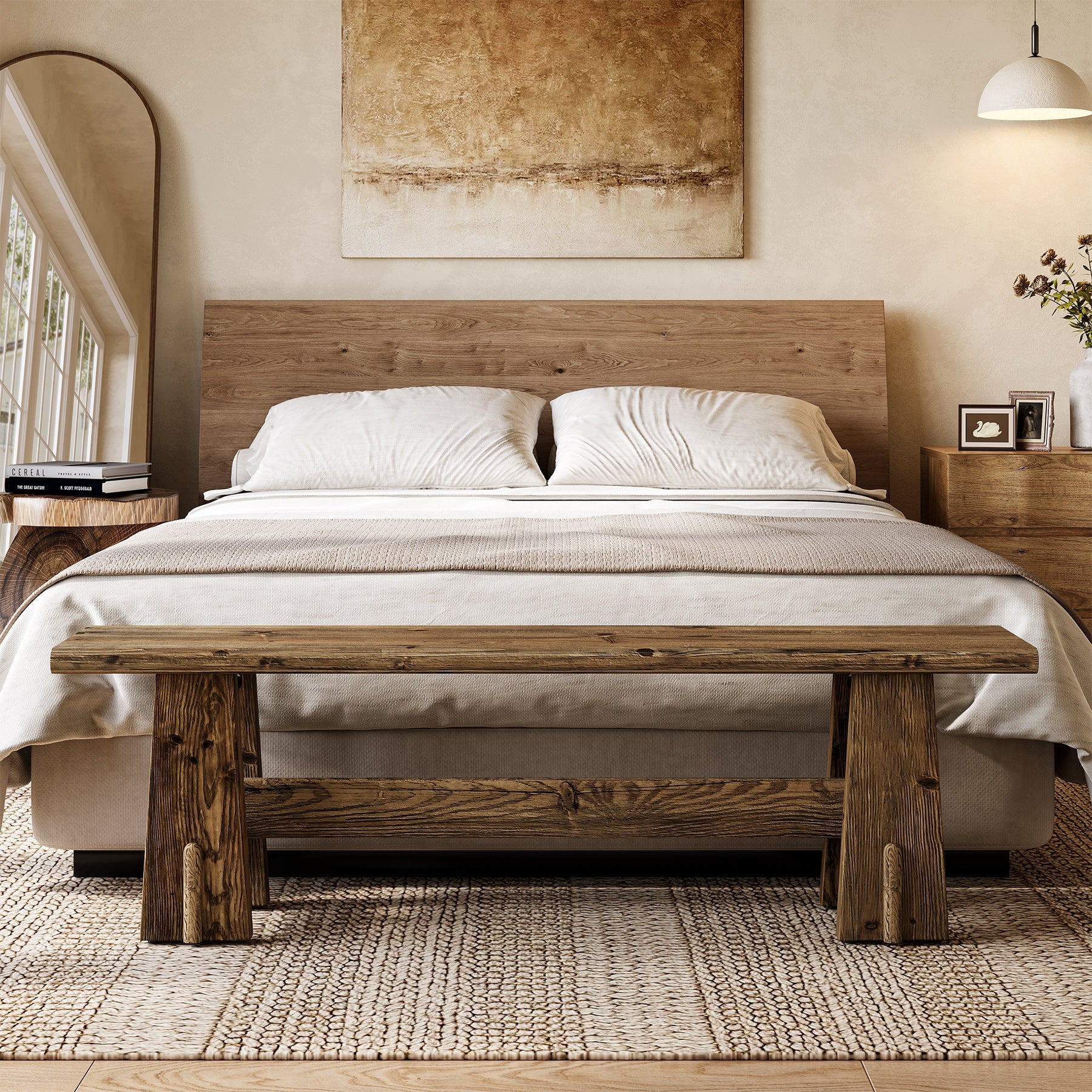 59" Wood Entryway Bench, Traditional Hallway Bench End of Bed Bench