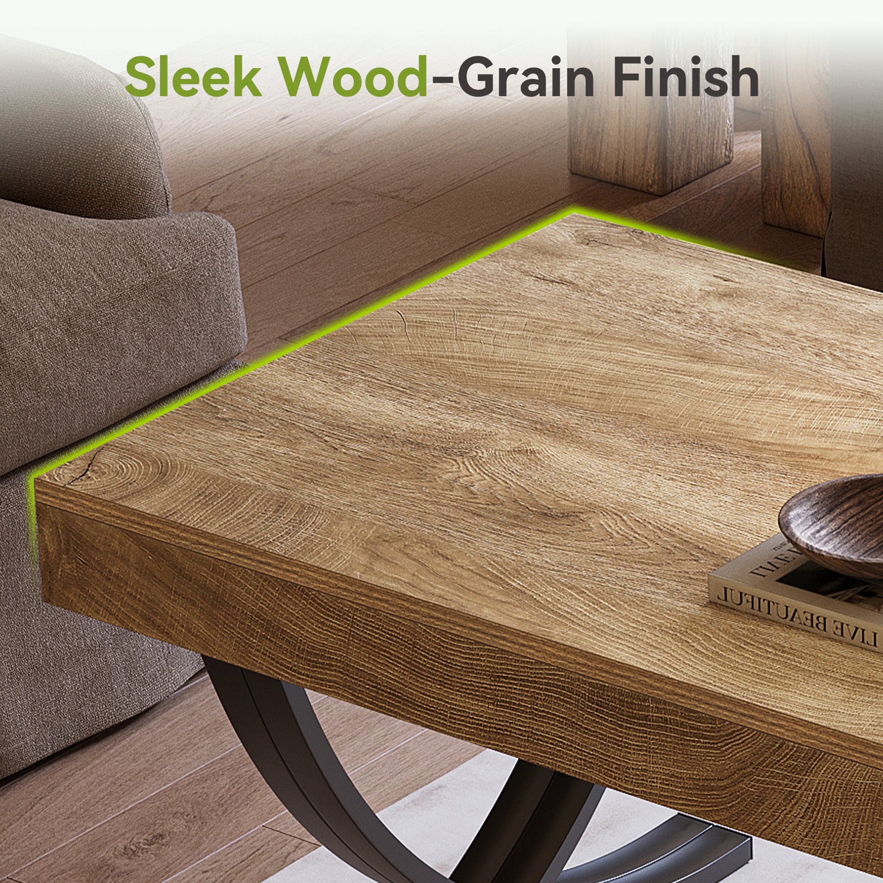 47.2" Coffee Table, Rectangle Center Table with Curved Cross Legs for Living Room