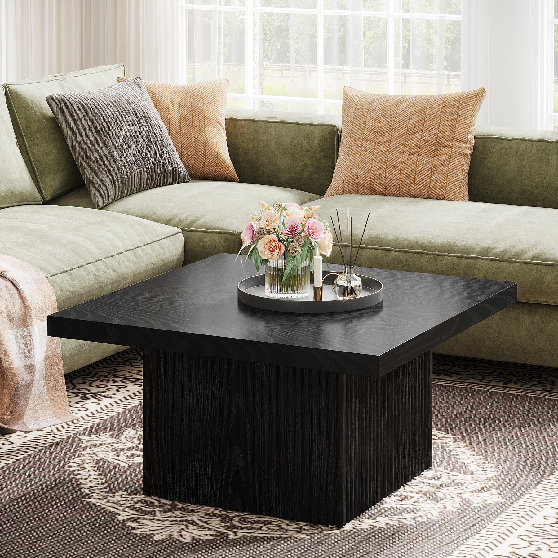 Square Coffee Table, 31.5-Inch Wood Center Table Cocktail Table