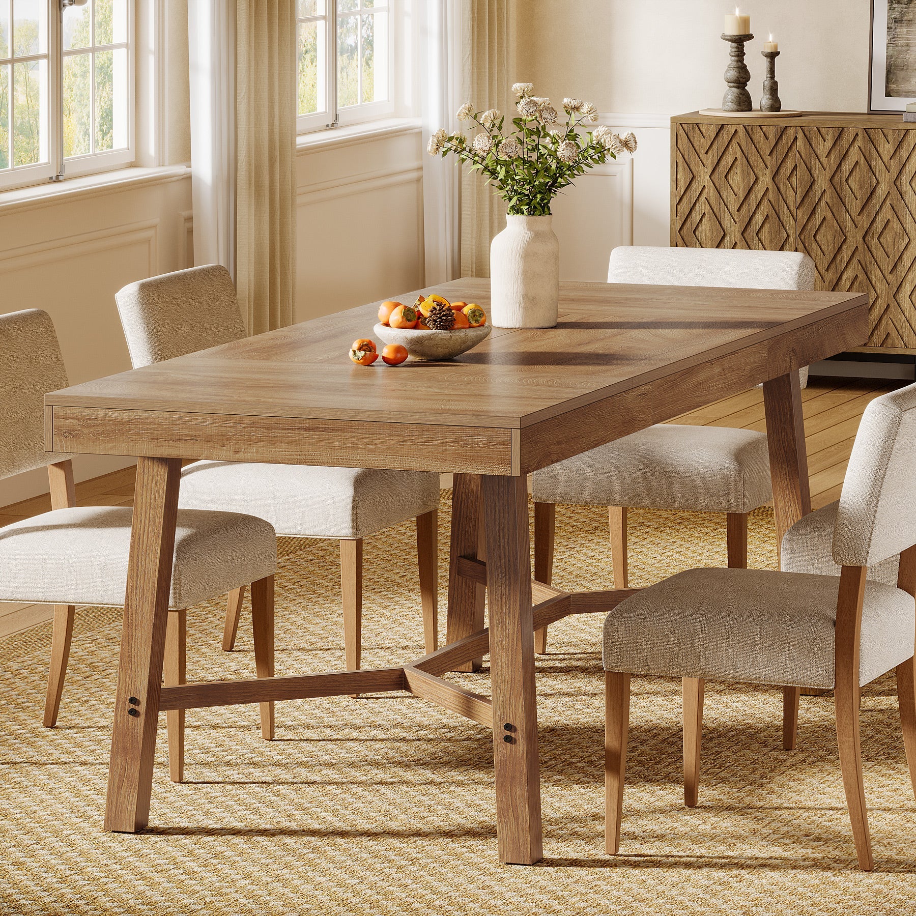 Rectangle Dining Table, 70.9" Kitchen Table with Reinforced Legs for 6-8