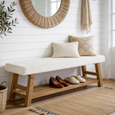 55" Upholstered Entryway Bench, 2-Tier Shoe Bench with Solid Wood Frame 3