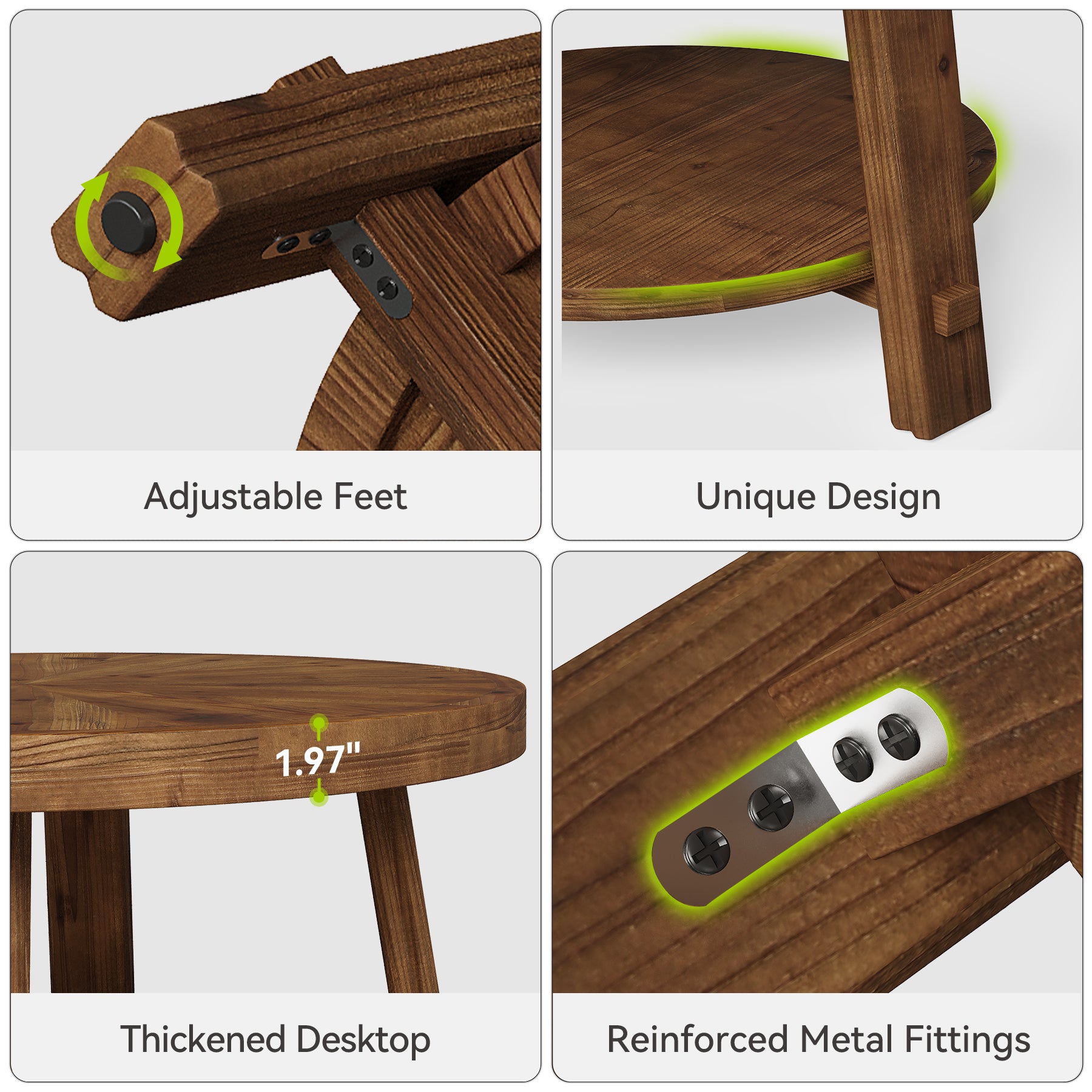 Solid Wood Coffee Table with Storage, 2-Tier Round Tea Table for Living Room