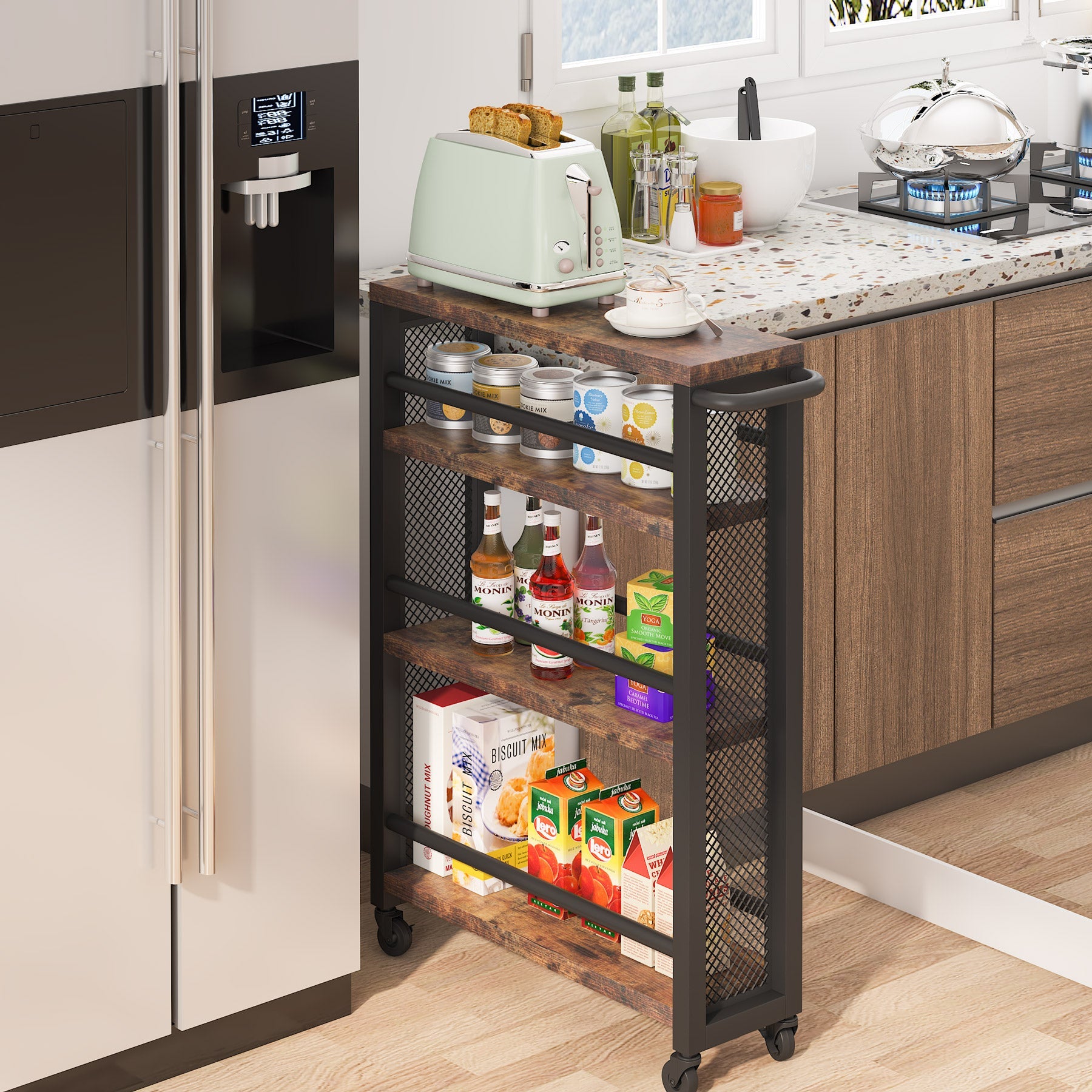 Tribesigns Kitchen Cart, 4 Tier Slim Storage Rolling Cart Spice Rack Tribesigns