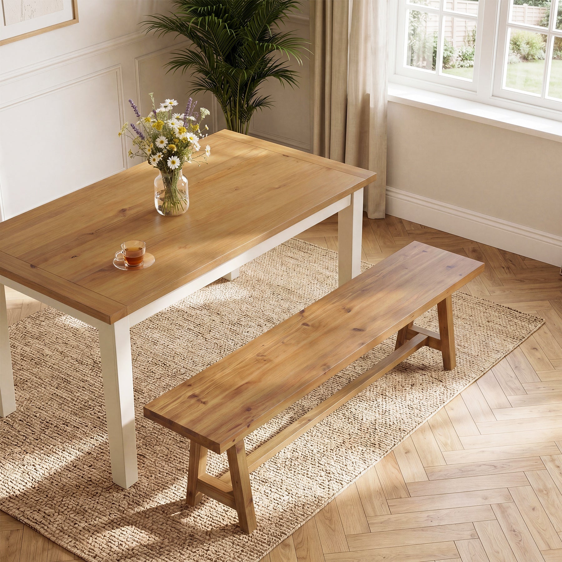 63" Solid Wood Dining Bench, Farmhouse Kitchen Bench for Dining Room, Kitchen