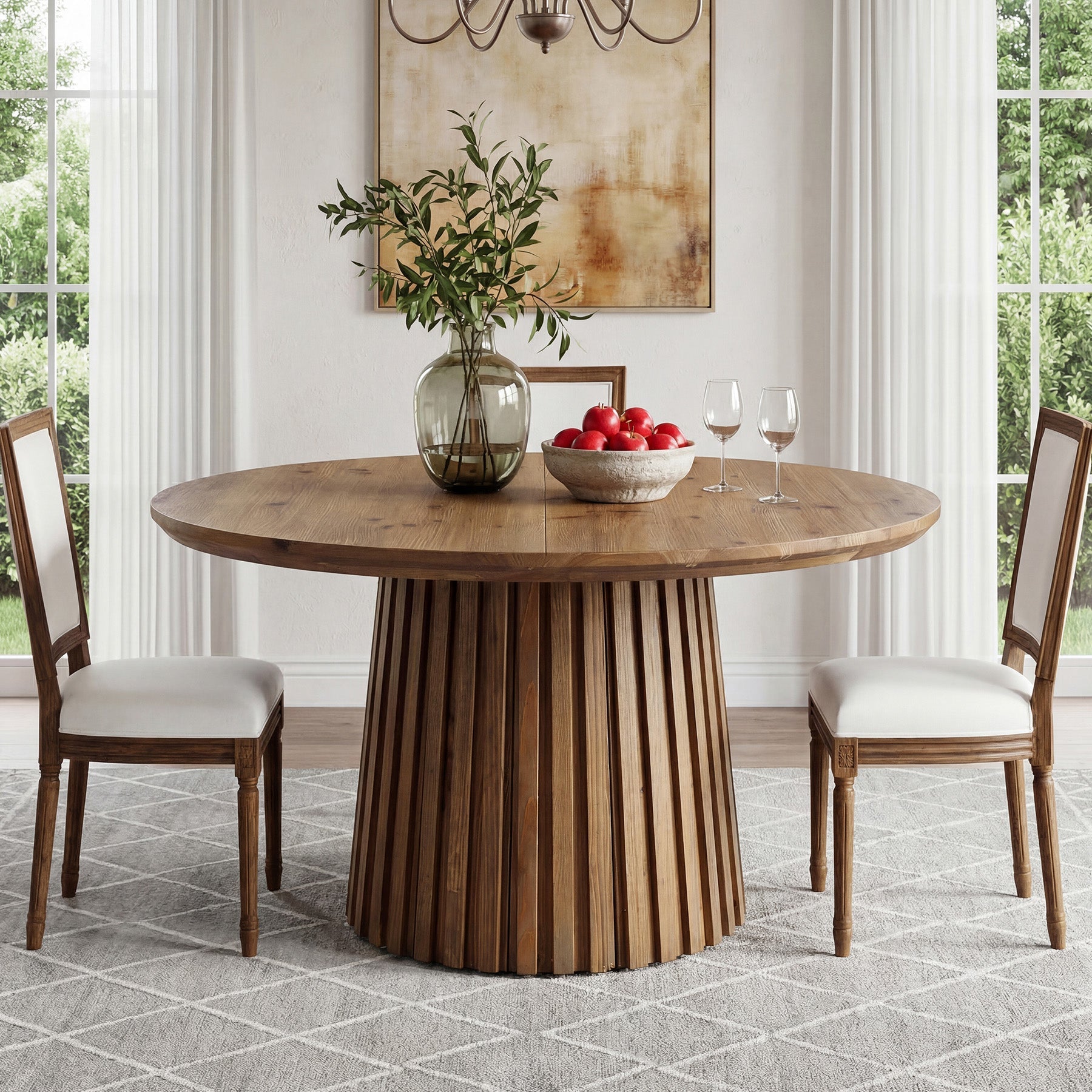 47.24" Round Dining Table, Solid Wood Kitchen Table for 4-6 People