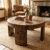 31.5" Round Coffee Table, Solid Wood Center Cocktail Tea Table for Living Room 3