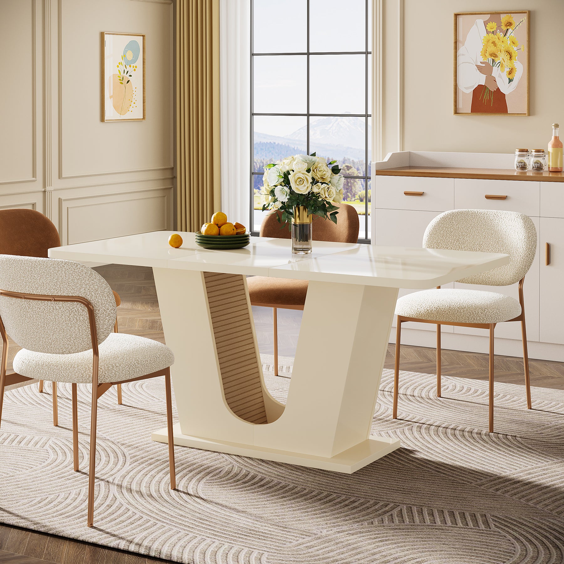 55" Dining Table, Modern Kitchen Table With U-shaped Base