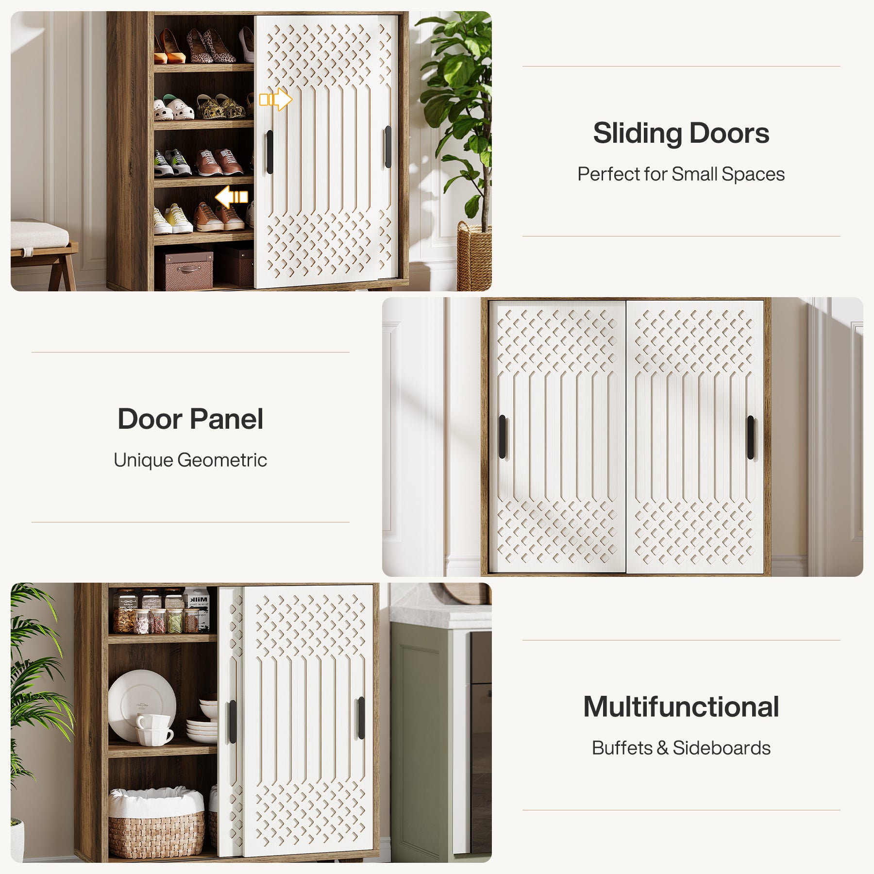 Wood Shoe Cabinet with Sliding Doors, Modern Shoe Organizer for Entryway