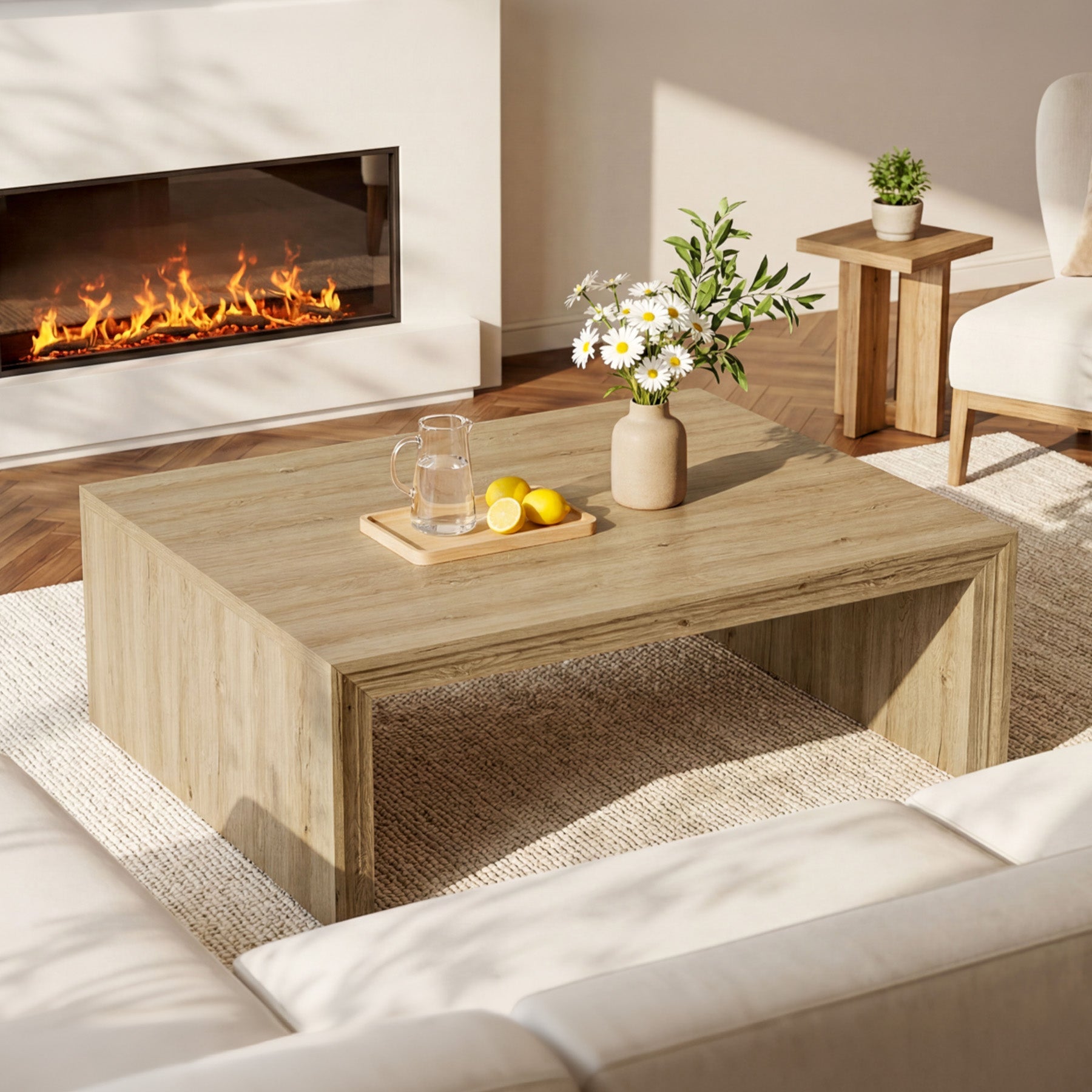 47" Rectangular Coffee Table with Spacious Top, Farmhouse Center Table for Living Room