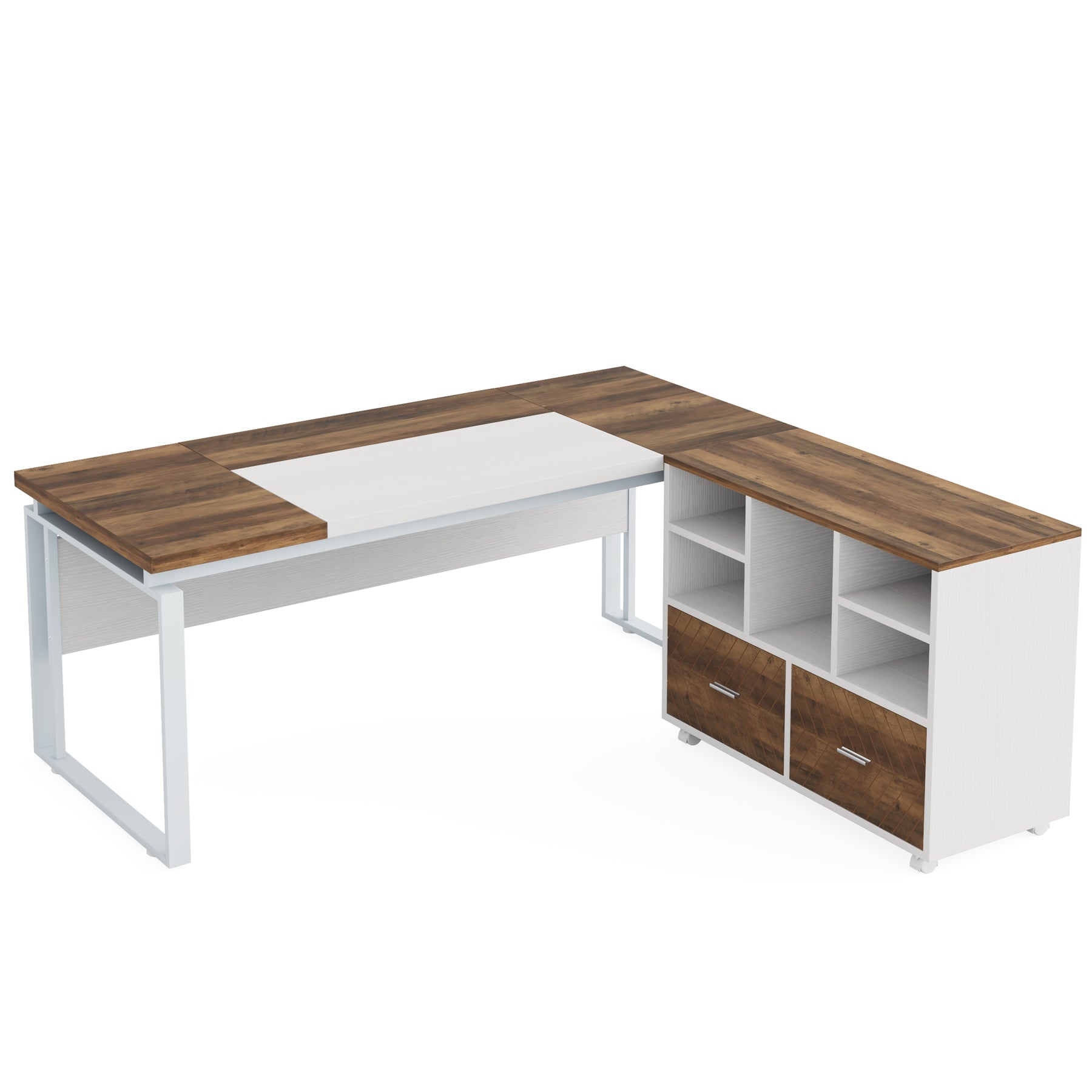 L-Shaped Executive Desk, 63" Computer Desk with Mobile File Cabinet