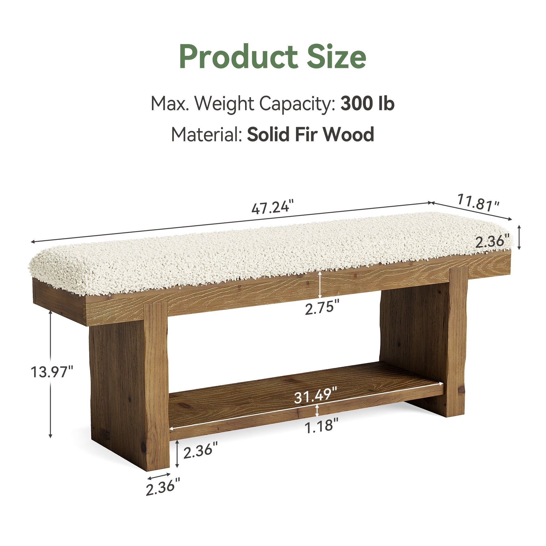 47.2" Solid Wood Entryway Bench, Upholstered Storage for Hallway