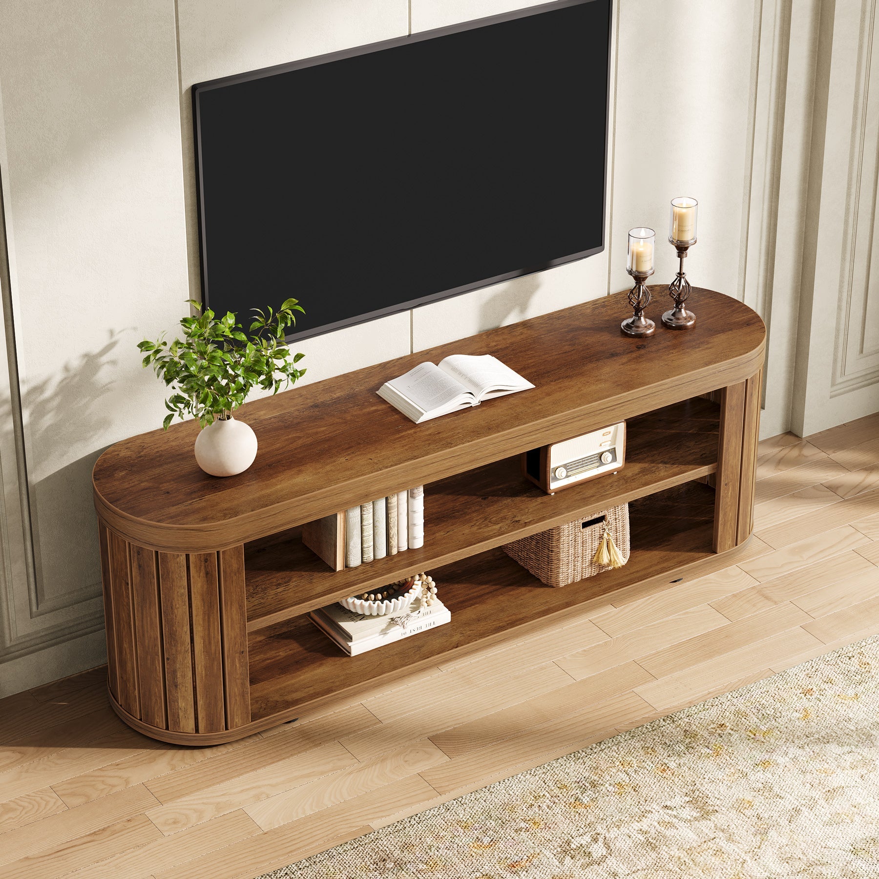 47.2" TV Stand for TVs up to 55", Entertainment Center with 2-Tier Open Storage