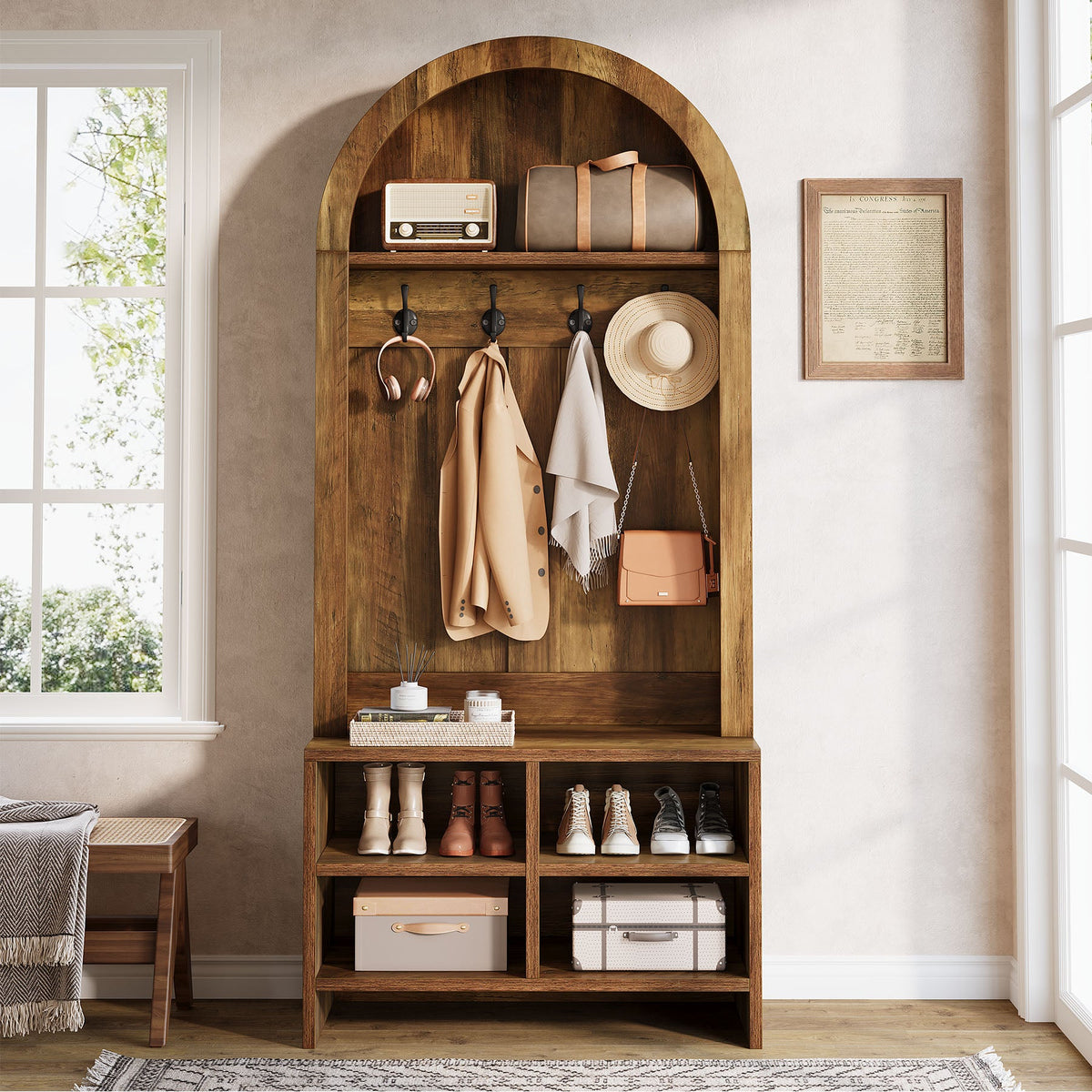 70.87“ Arched Hall Tree with Bench and Shoe Storage