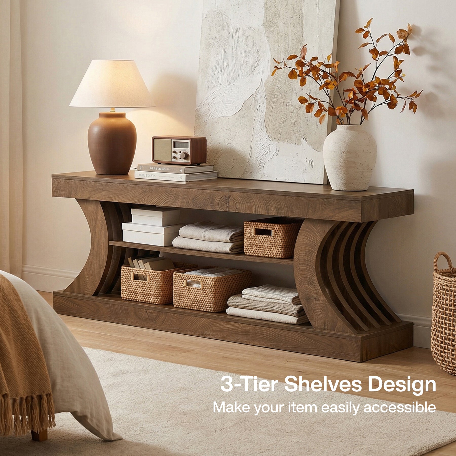 63" TV Stand with 3-Tier Storage Shelf, Entertainment Center for TVs up to 75"