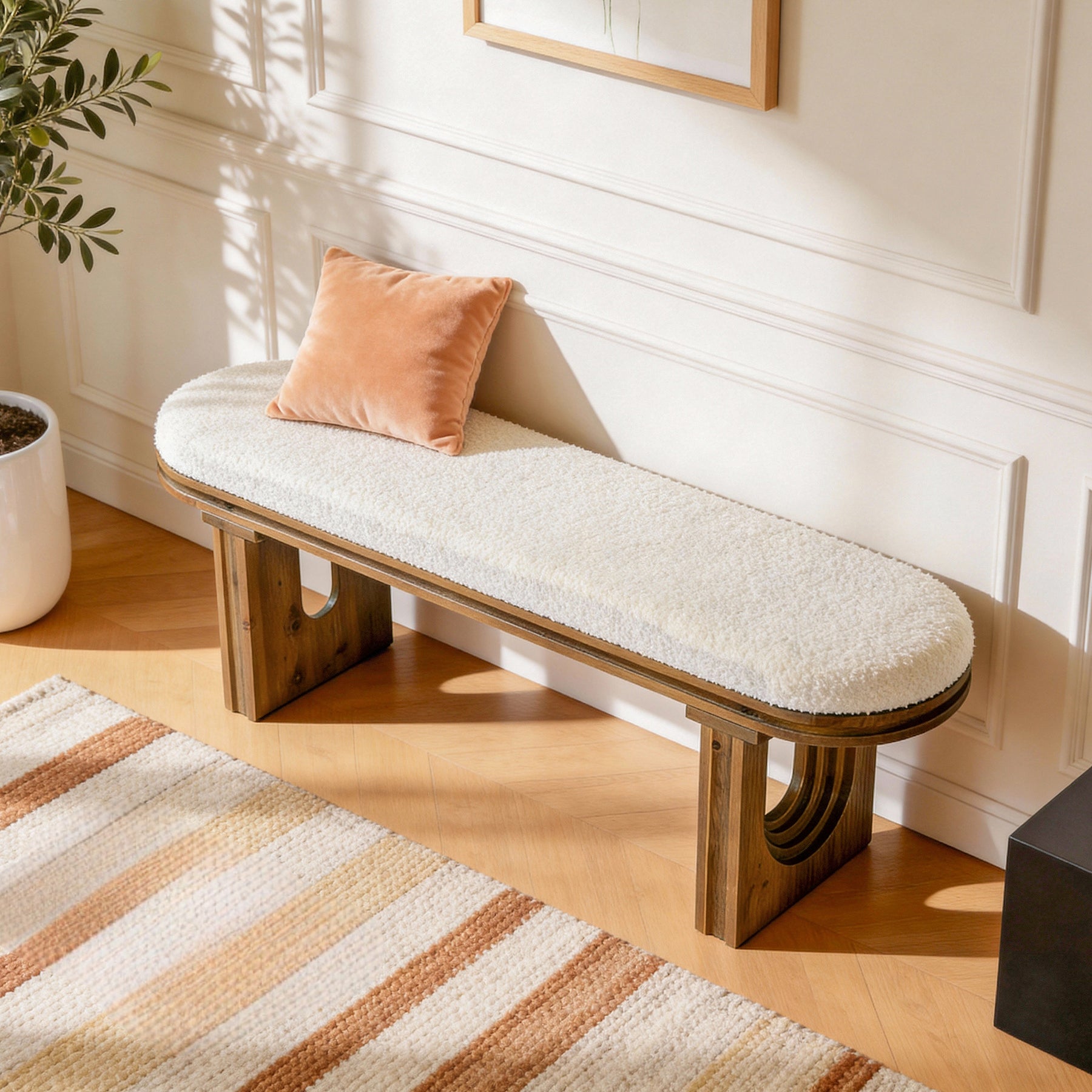 Solid Wood Entryway Bench, 47.24" End of Bed Bench with Upholstered