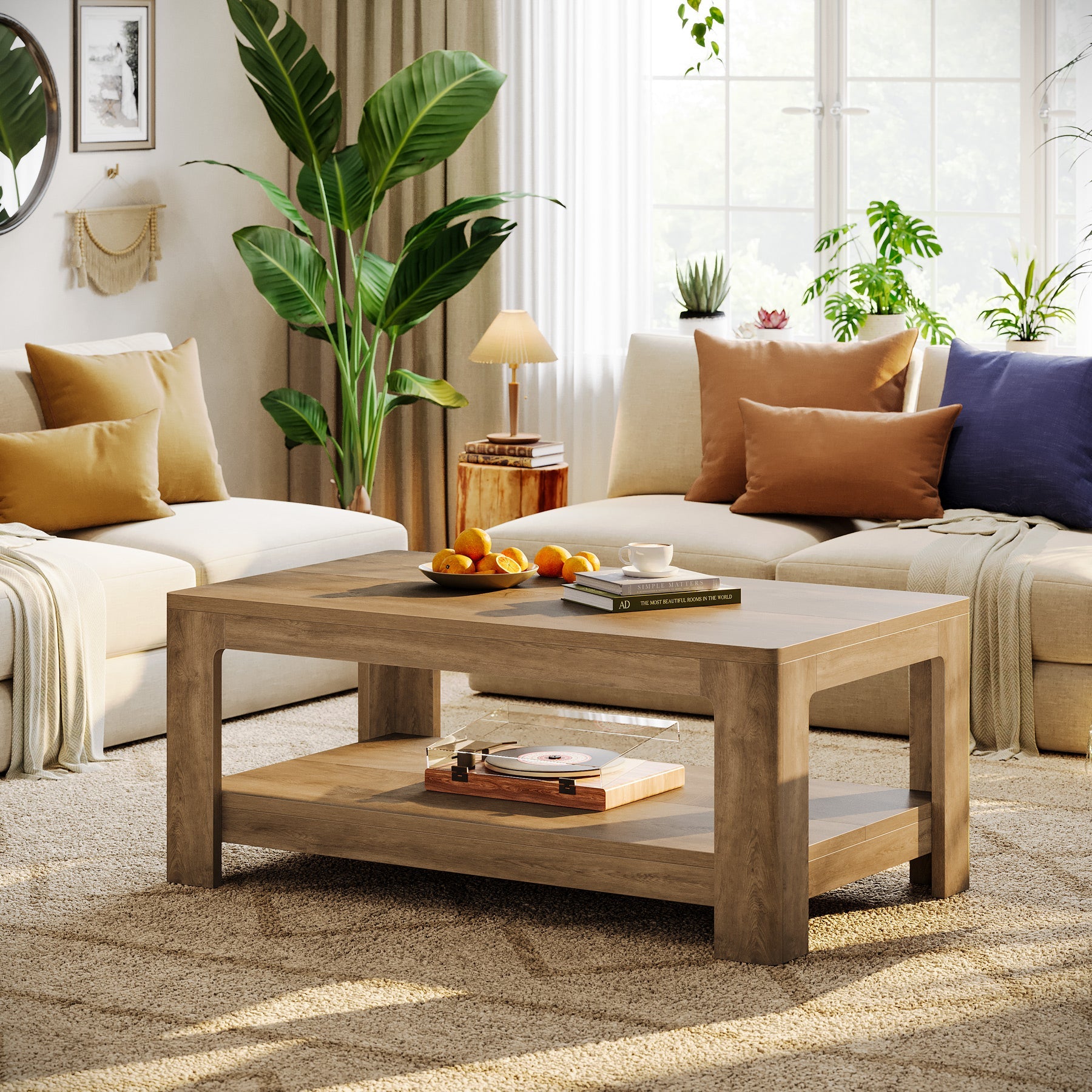 47.24" Coffee Table with 2-Tier Storage, Rectangular Center Table for Living Room