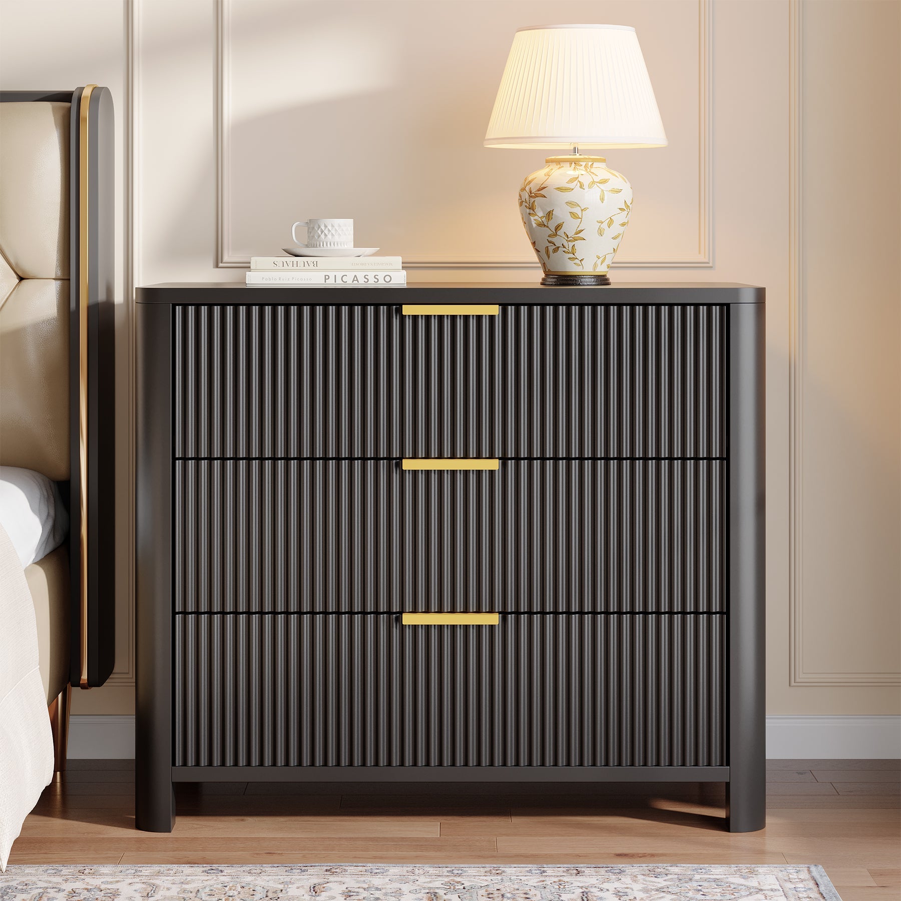 Oversized Nightstand, 31.5" Wide Bedside Table with 3 Drawers for Bedroom