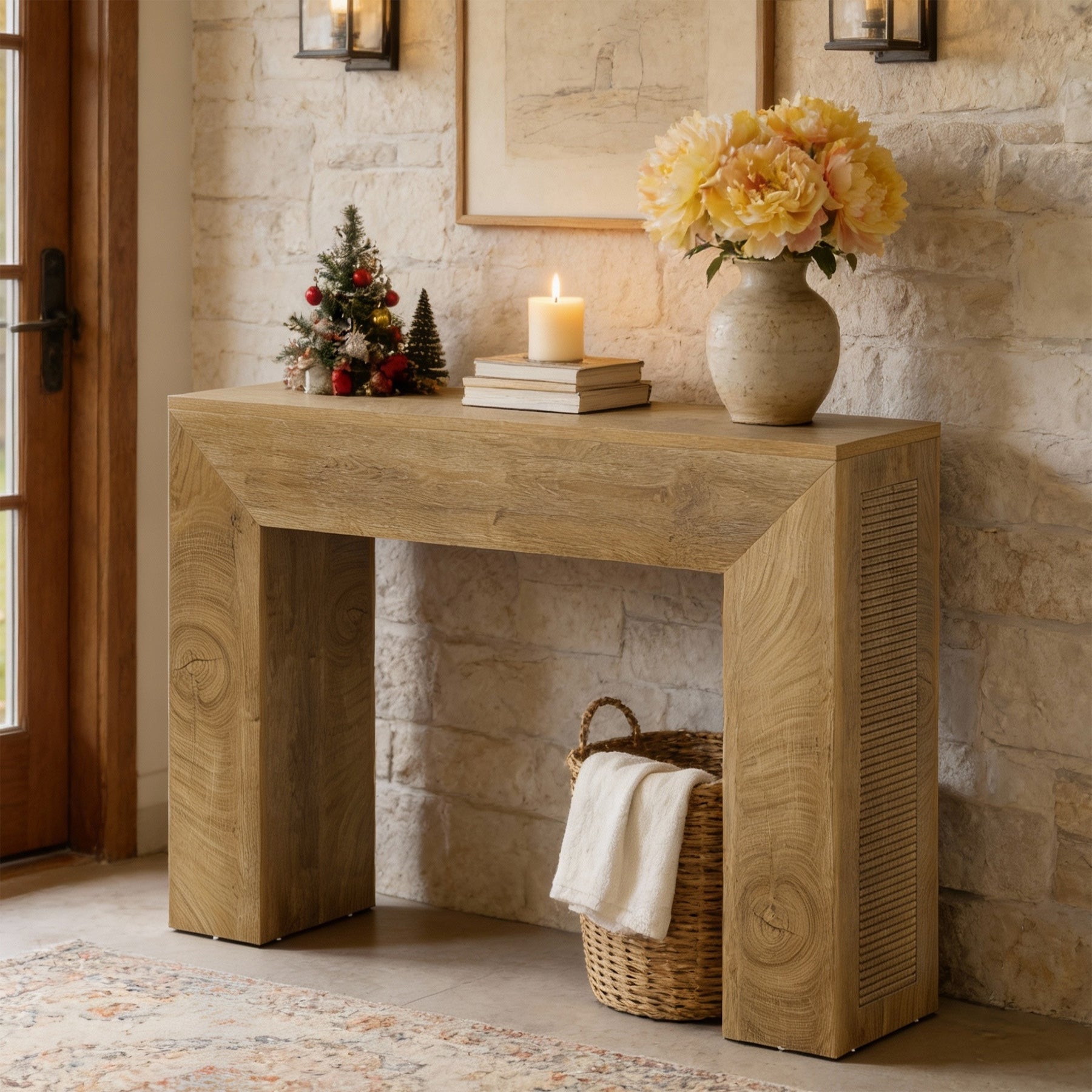 43.3" Entryway Console Table, Small Sofa Table with Fluted Design Behind Couch