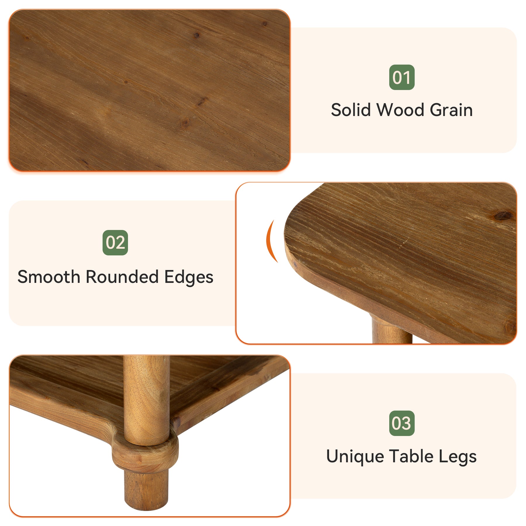 47" Solid Wood Coffee Table, Rectangle Center Table with 2-Tier Storage